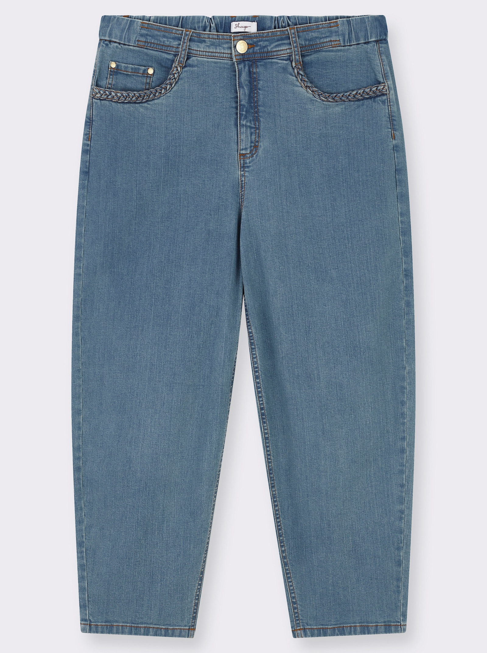 sheego Jeans mit Barrel-Leg und Flechtdetail - blue-bleached