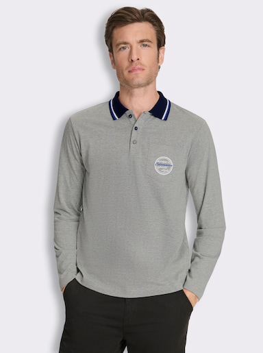 Langarm-Poloshirt mit Brusttasche - grau-meliert