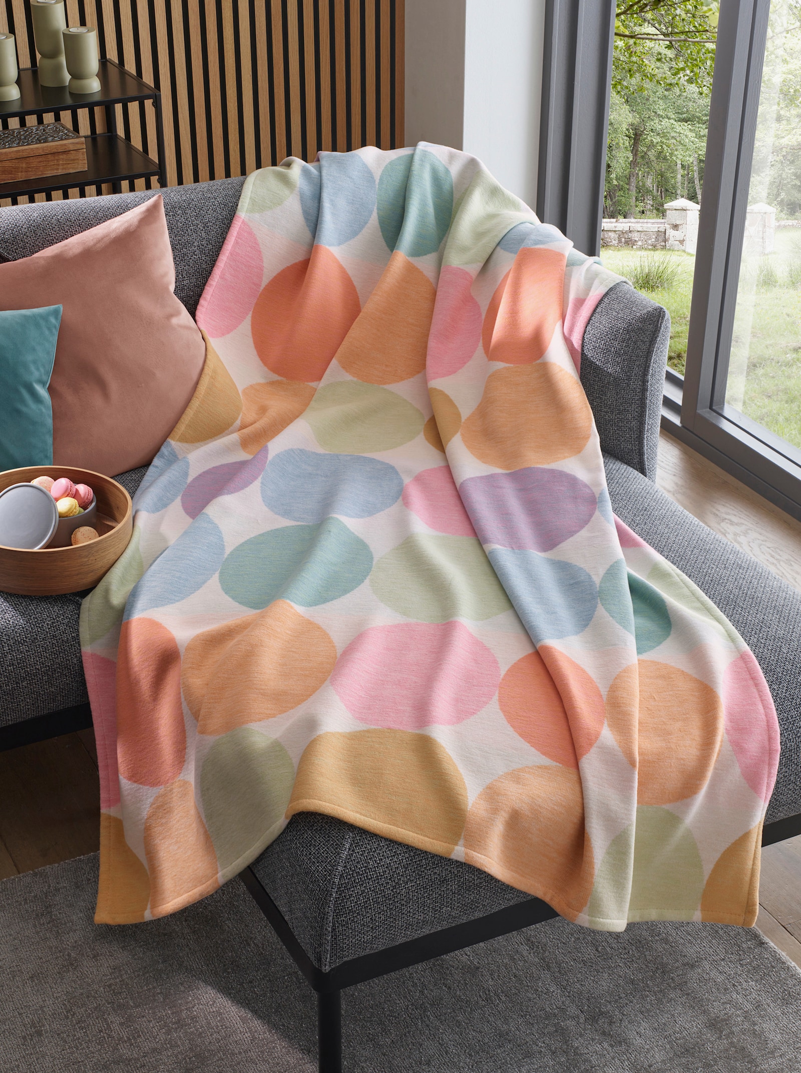 Ibena Wohndecke - ecru-rosé-gemustert