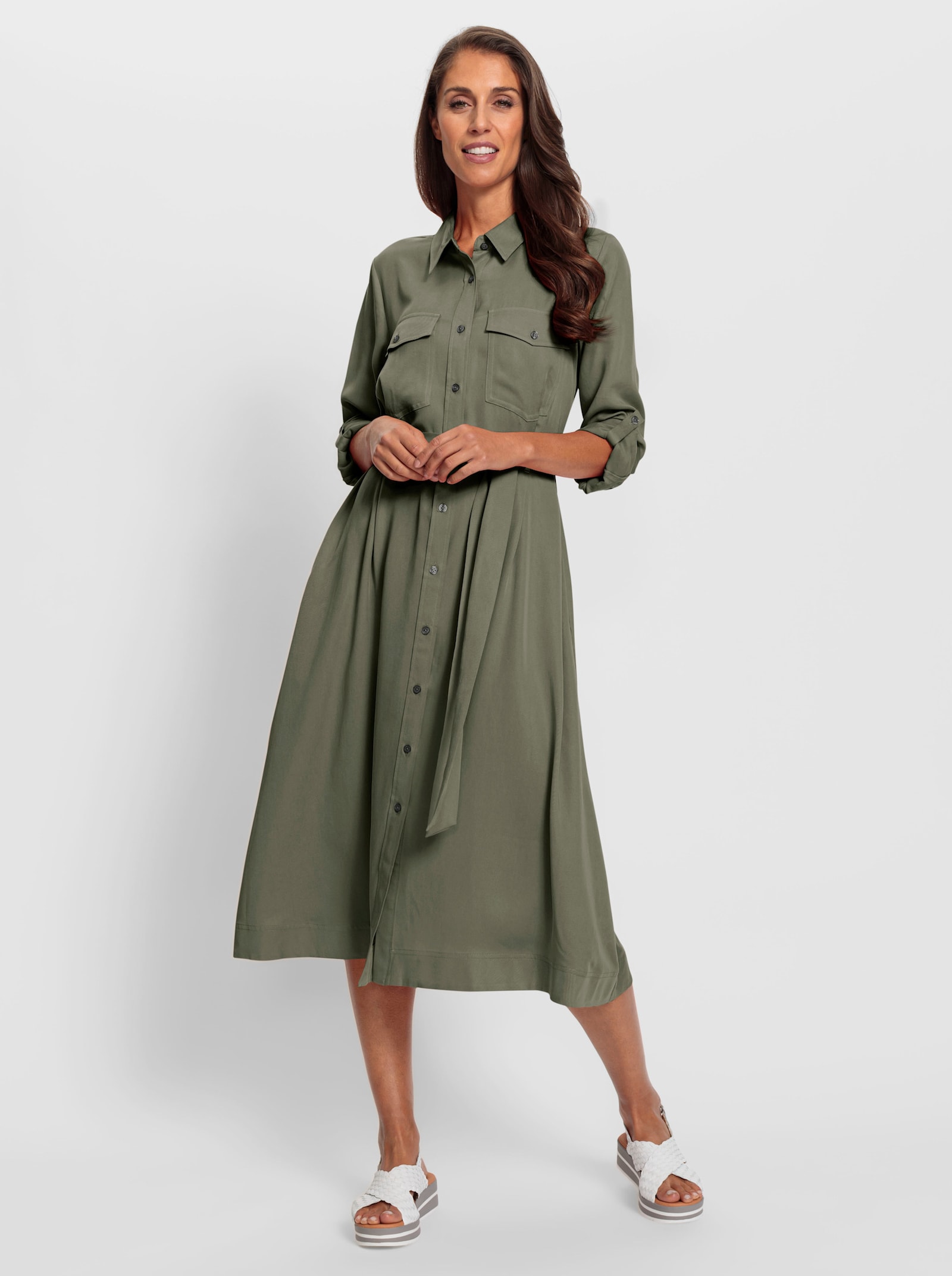 heine Robe tissée avec partie jupe évasée - kaki