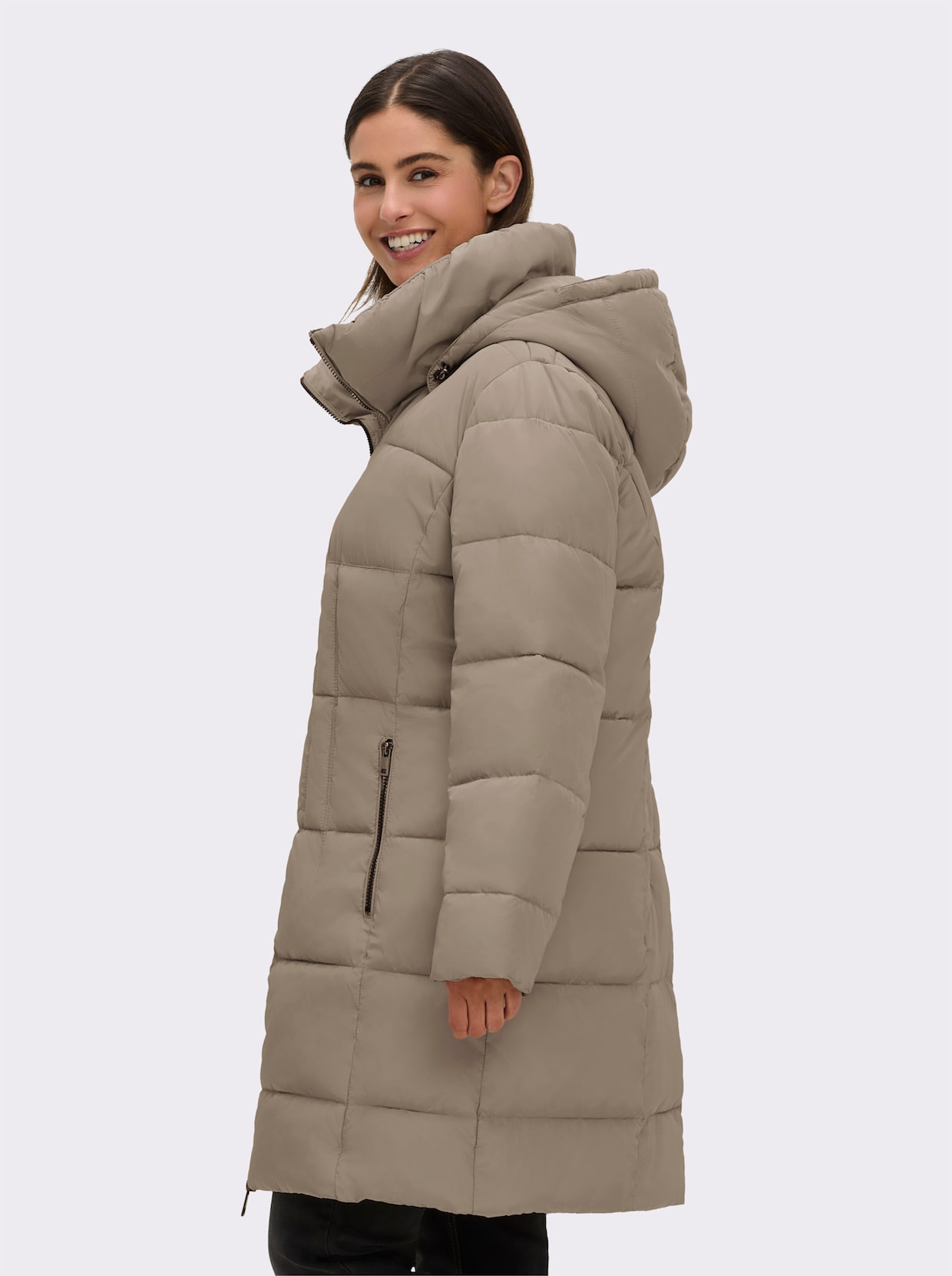 Steppmantel mit Raffung am Stehkragen - sesam