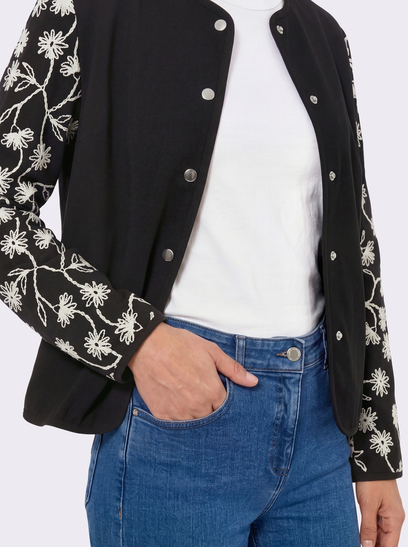 Blazer mit Blumenstickerei - schwarz-champagner