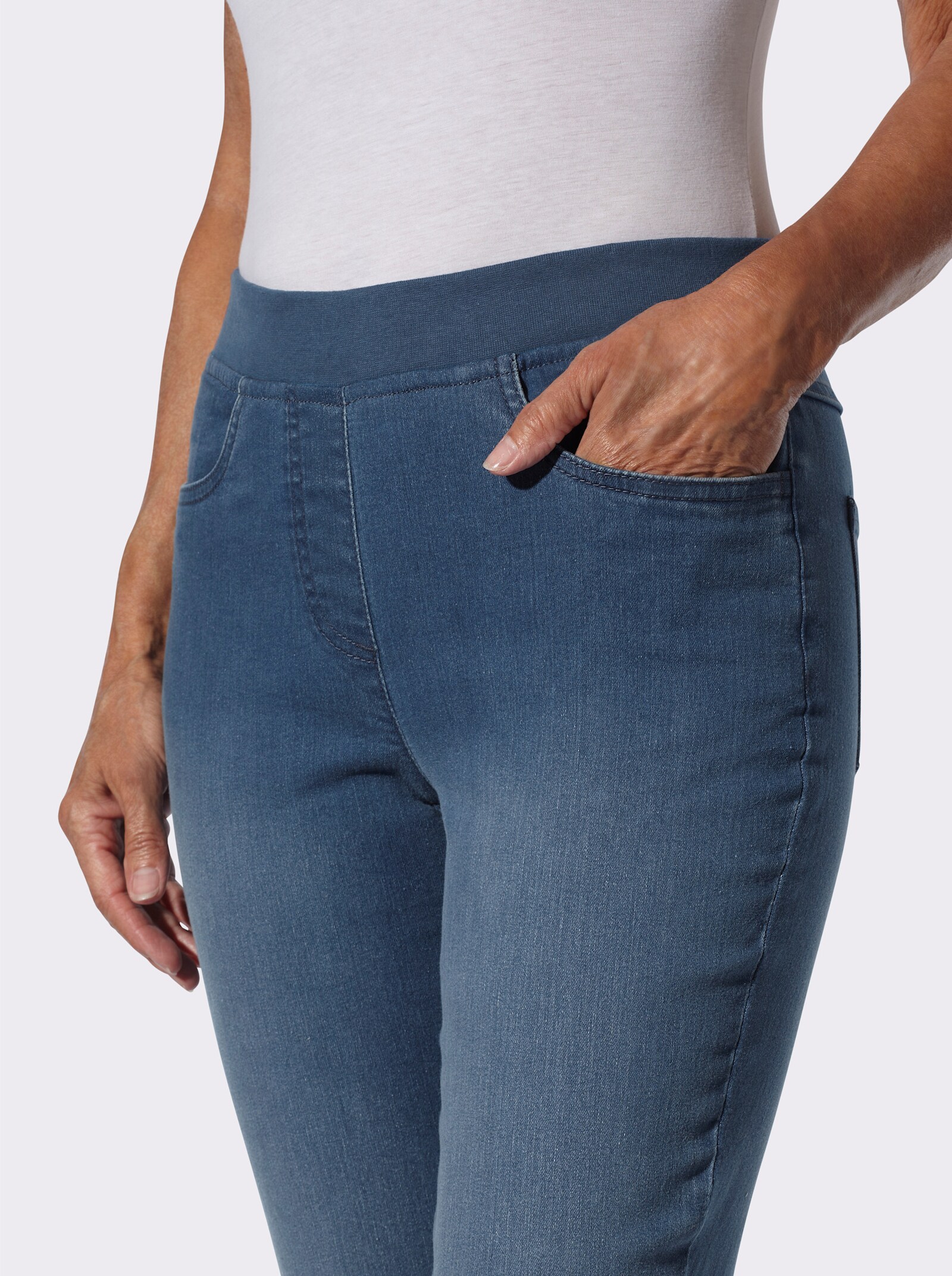 Schlupfjeans mit Stretch-Bund - blue-stone-washed