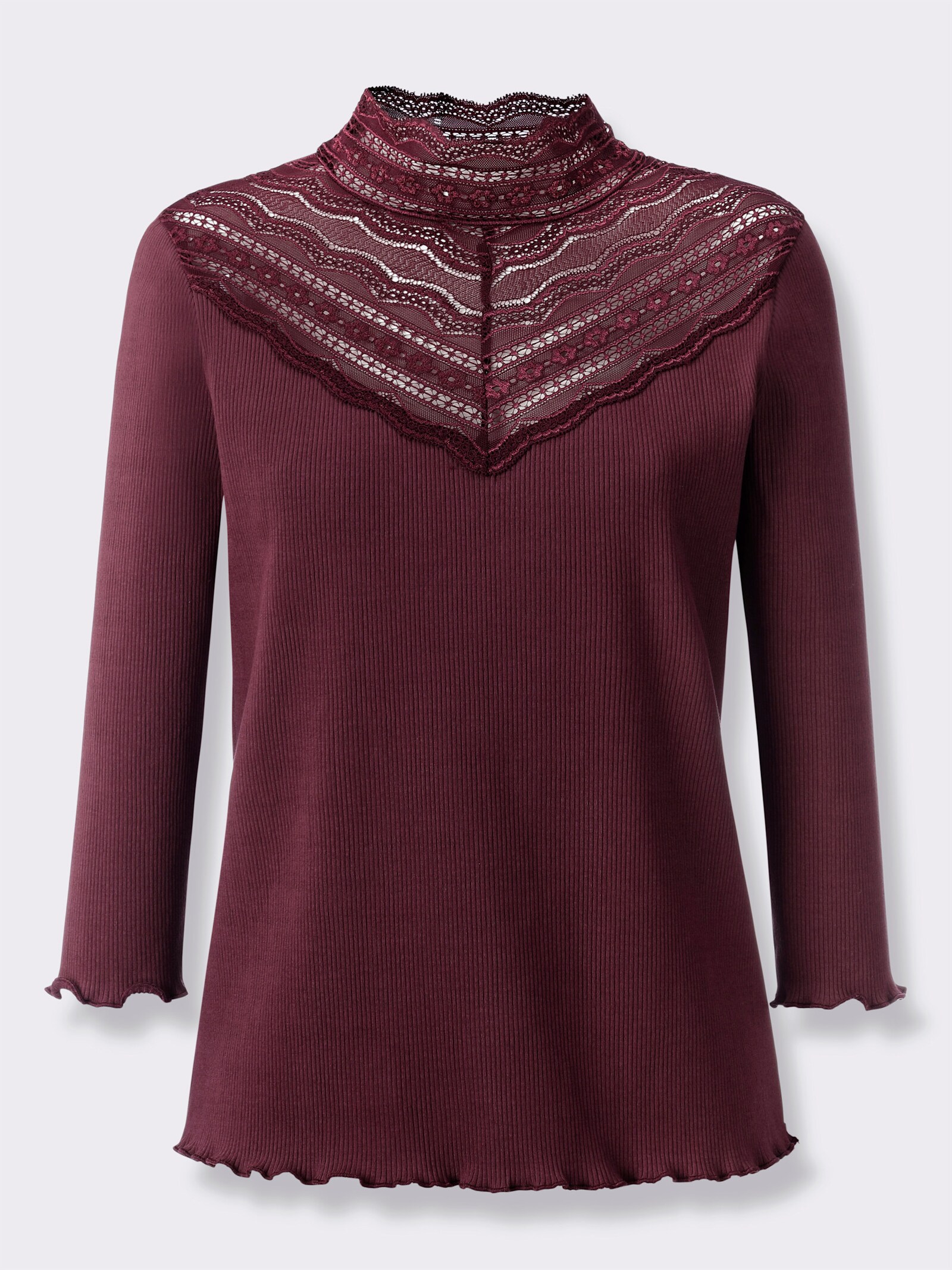 heine 3/4-Arm-Shirt mit Spitzeneinsatz - burgund