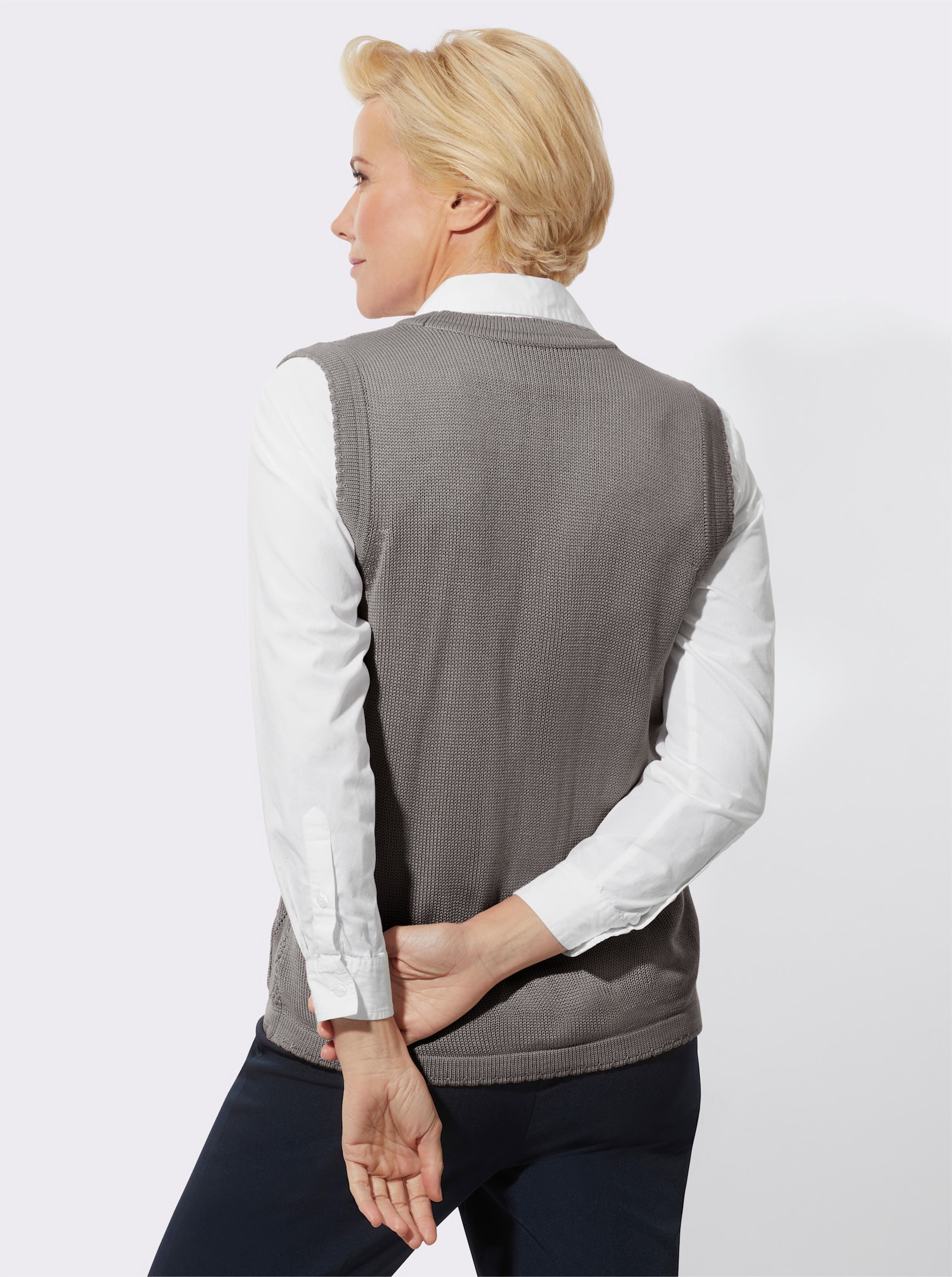 Strickweste mit gewellten Abschlüssen - steingrau