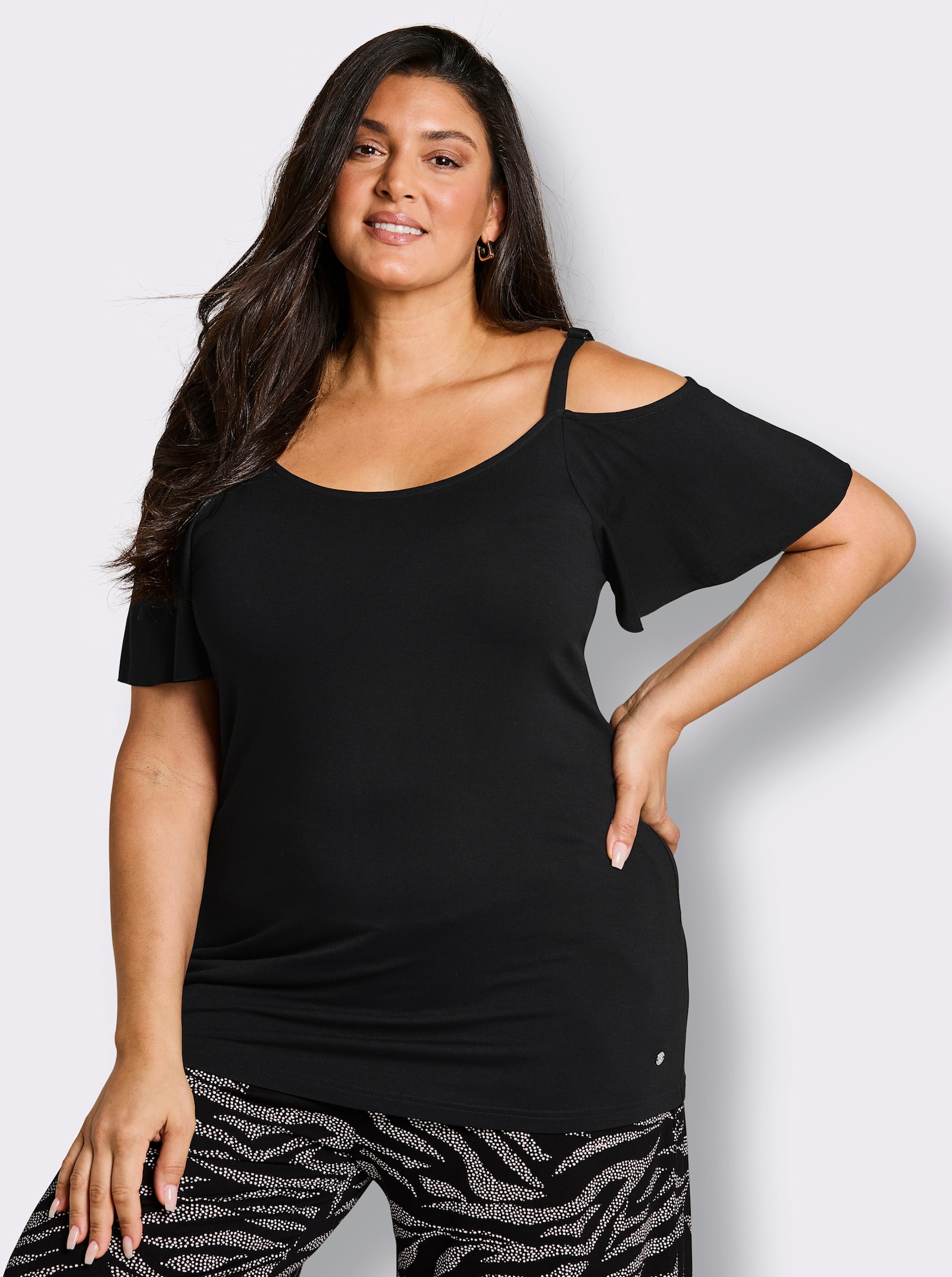 sheego Carmenshirt mit fixierten Trägern - schwarz