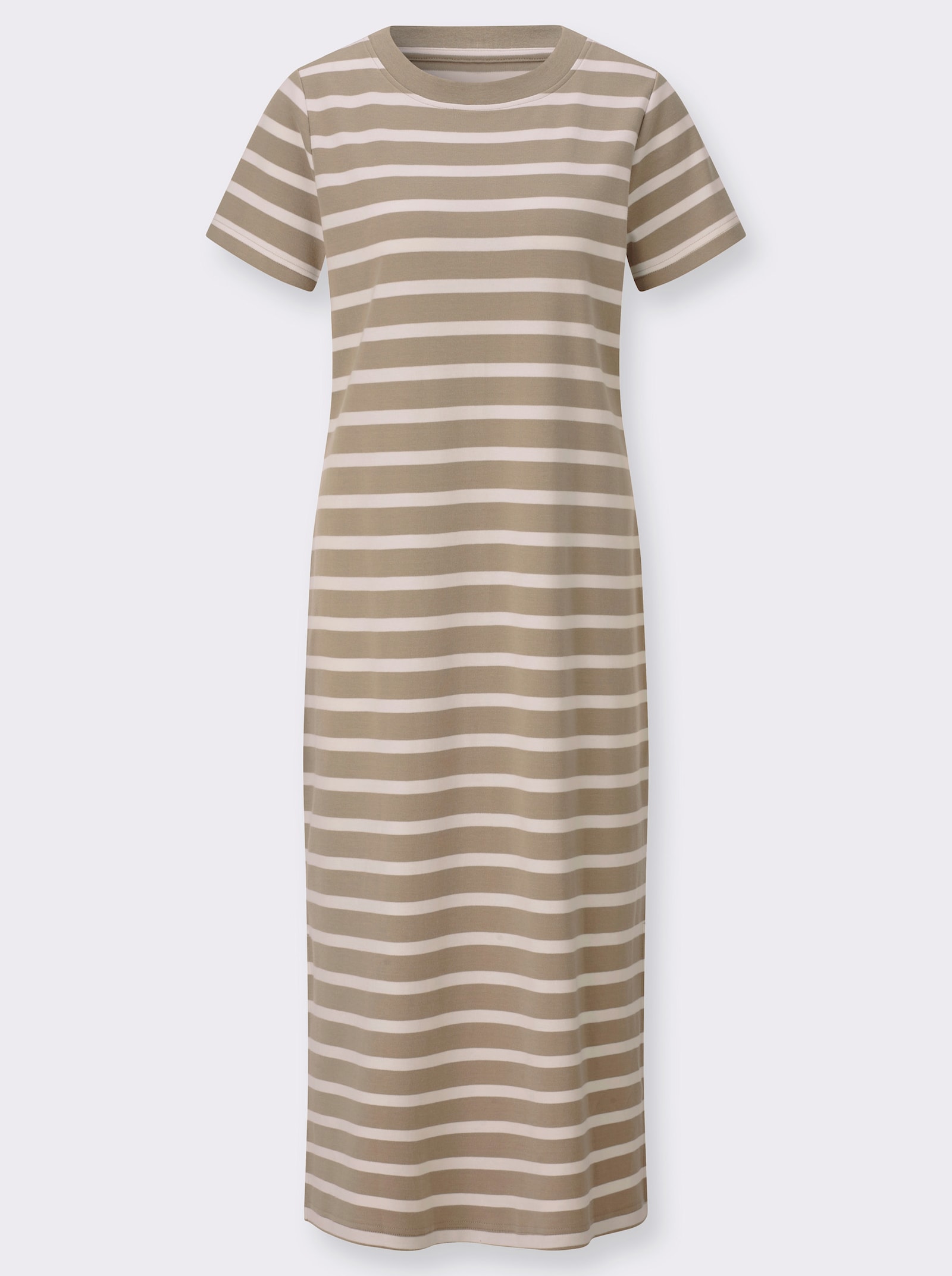 Jerseykleid mit Seitenschlitzen - sesam-ecru-geringelt