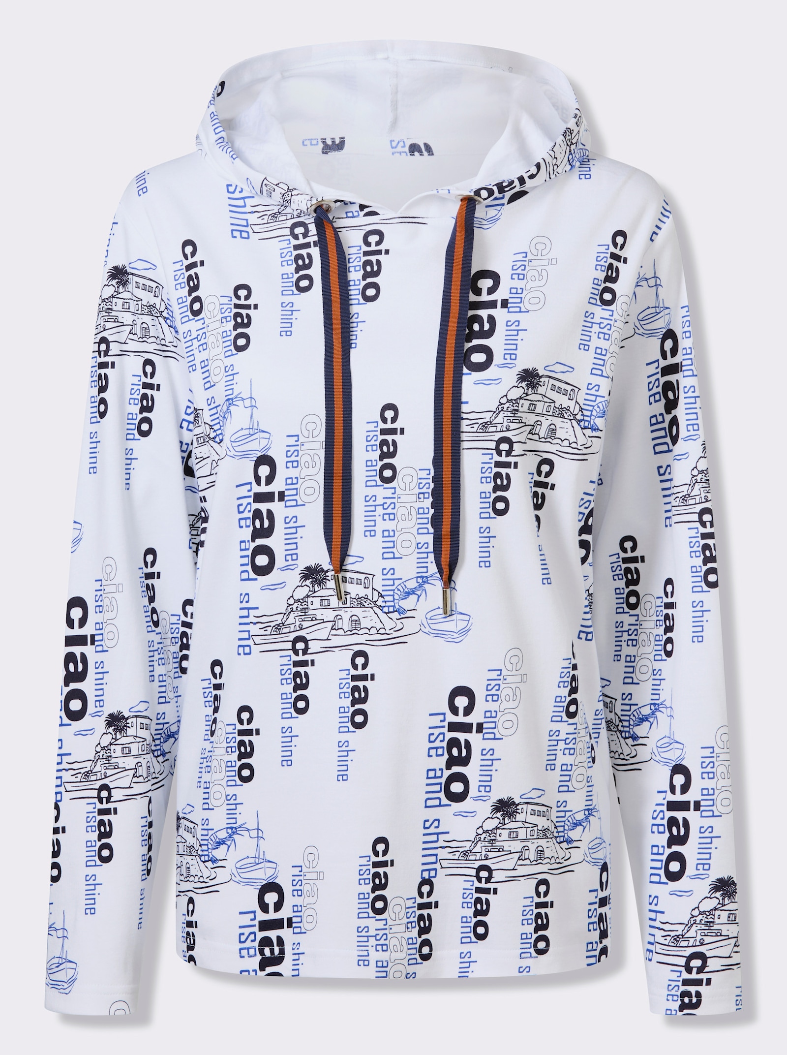 Sweatshirt met maritieme print rondom - wit/marine geprint
