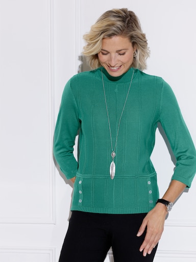 3/4 Arm-Pullover mit Zierknopfleiste - smaragd