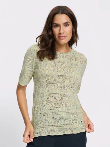 Ajourpullover aus Bändchengarn - lindgrün-meliert