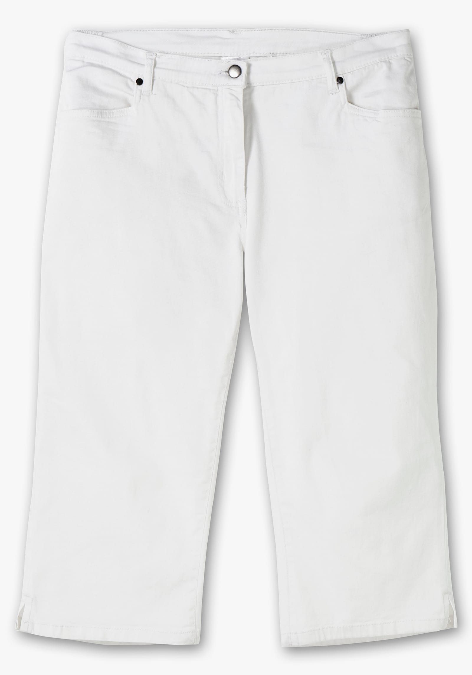 Caprijeans mit glitzerndem Katzenmotiv - weiß