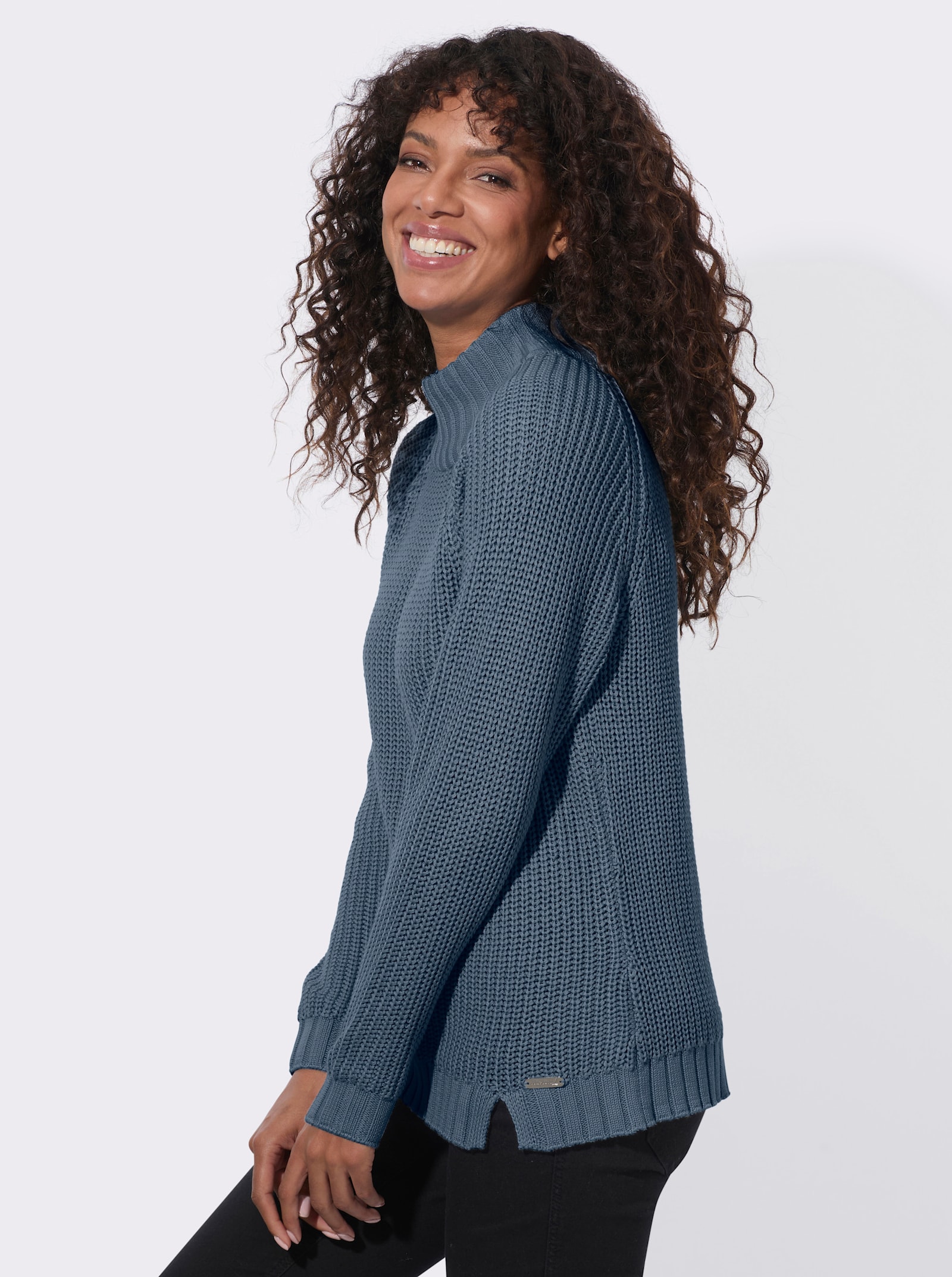 Stehkragenpullover mit Raglan-Ärmel - rauchblau