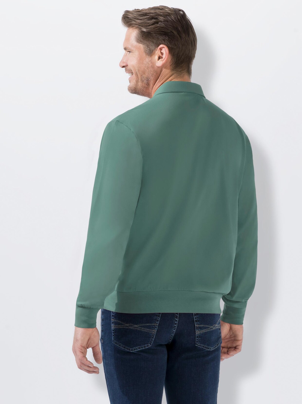 Hajo Langarm-Poloshirt - smaragdgrün