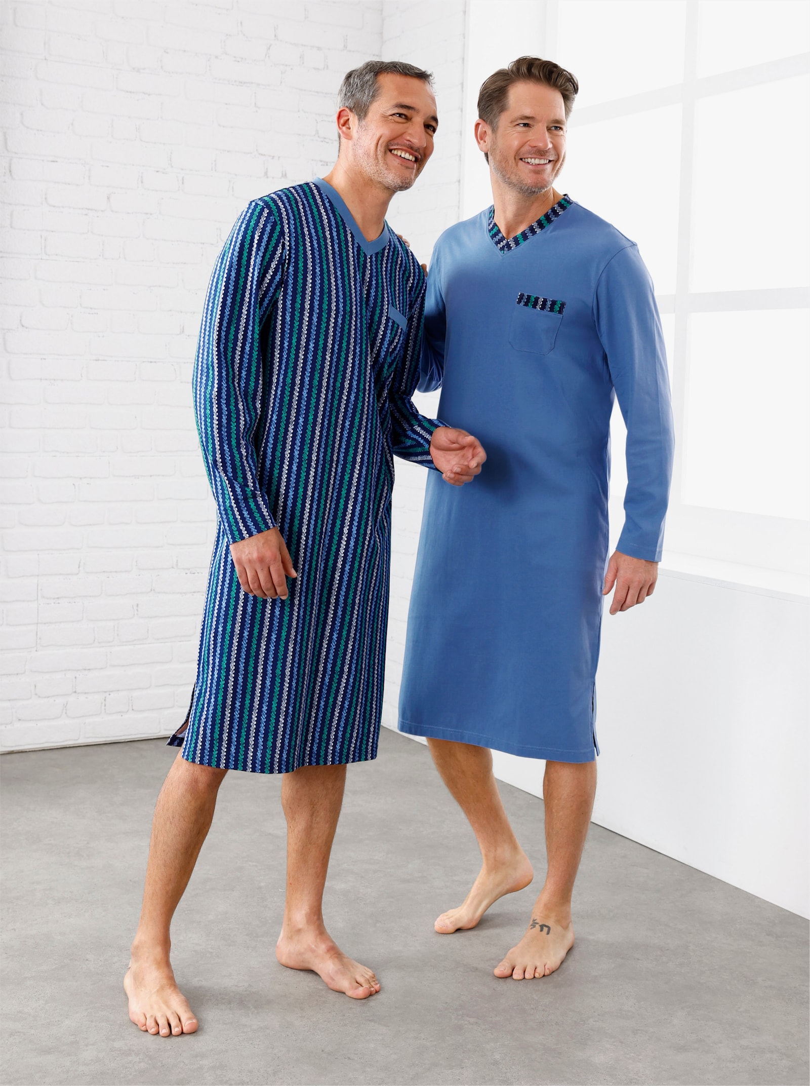 wäschepur men Nachthemden - marine-bedruckt + mittelblau
