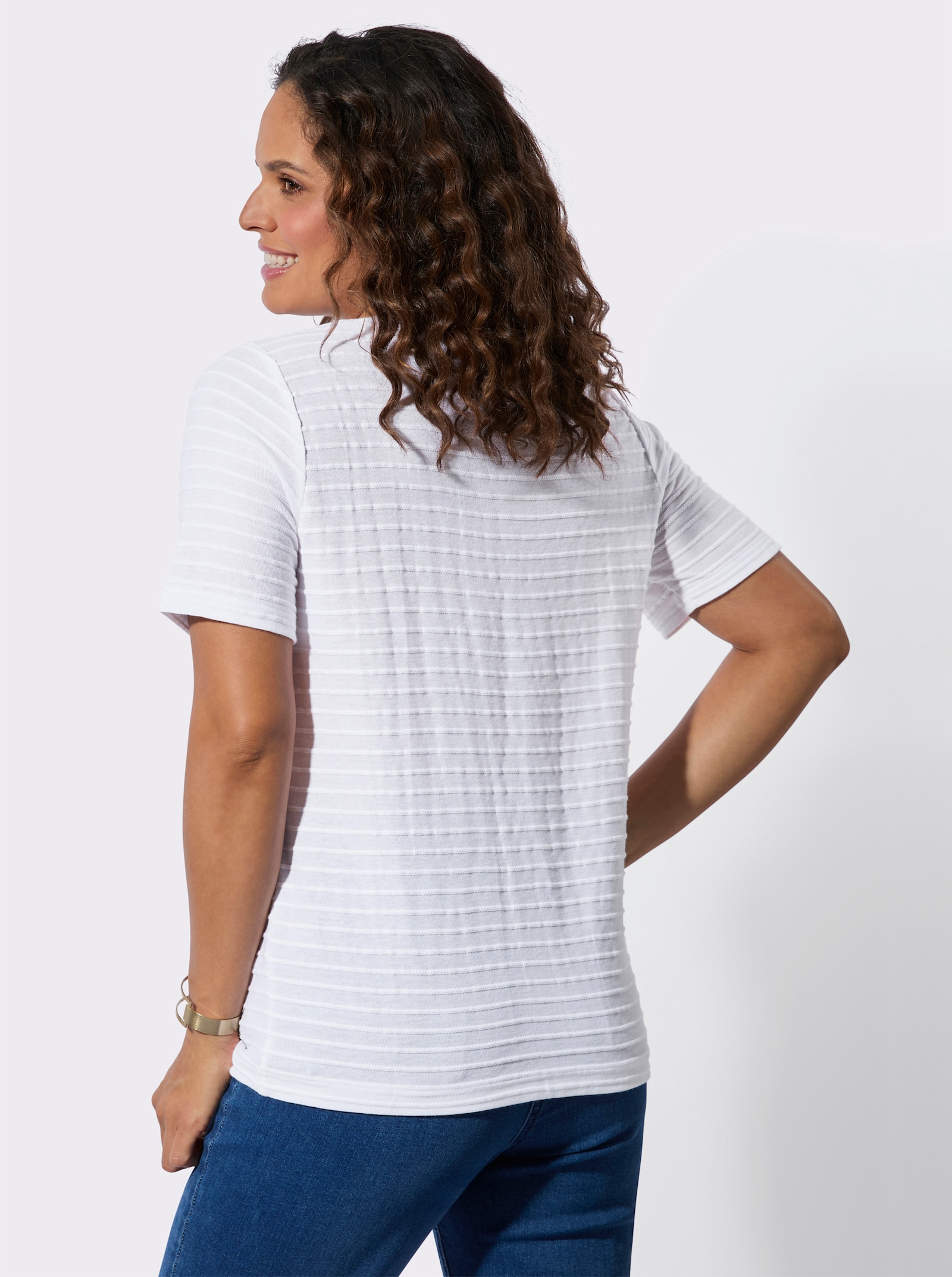 Shirt met korte mouw en structuurstrepen - wit