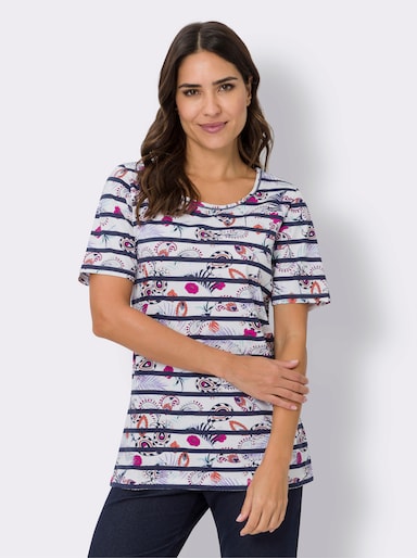 Longshirt - ecru-marine-bedruckt