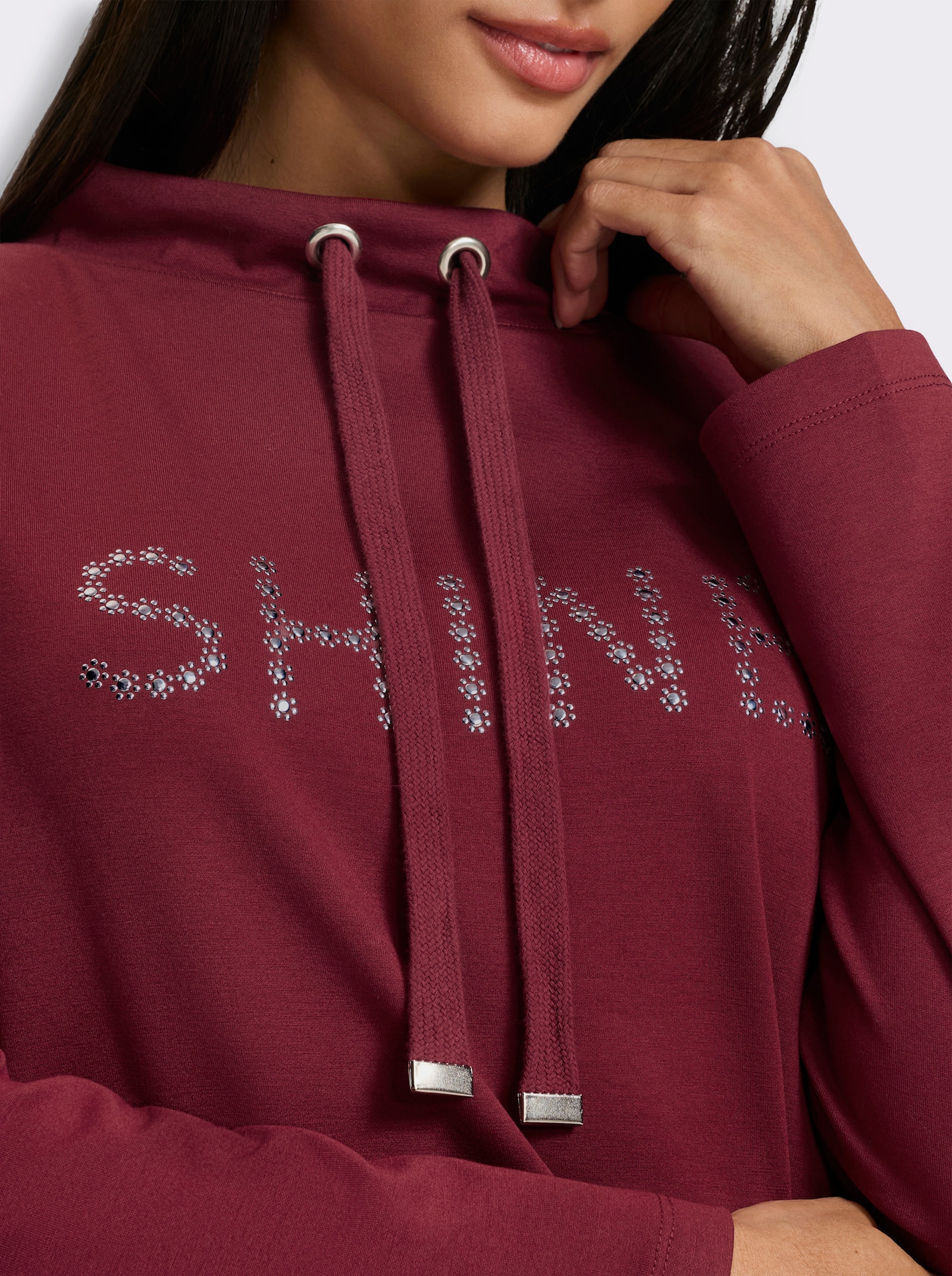 heine Sweatshirt mit Nieten-Schriftzug - dunkelrot