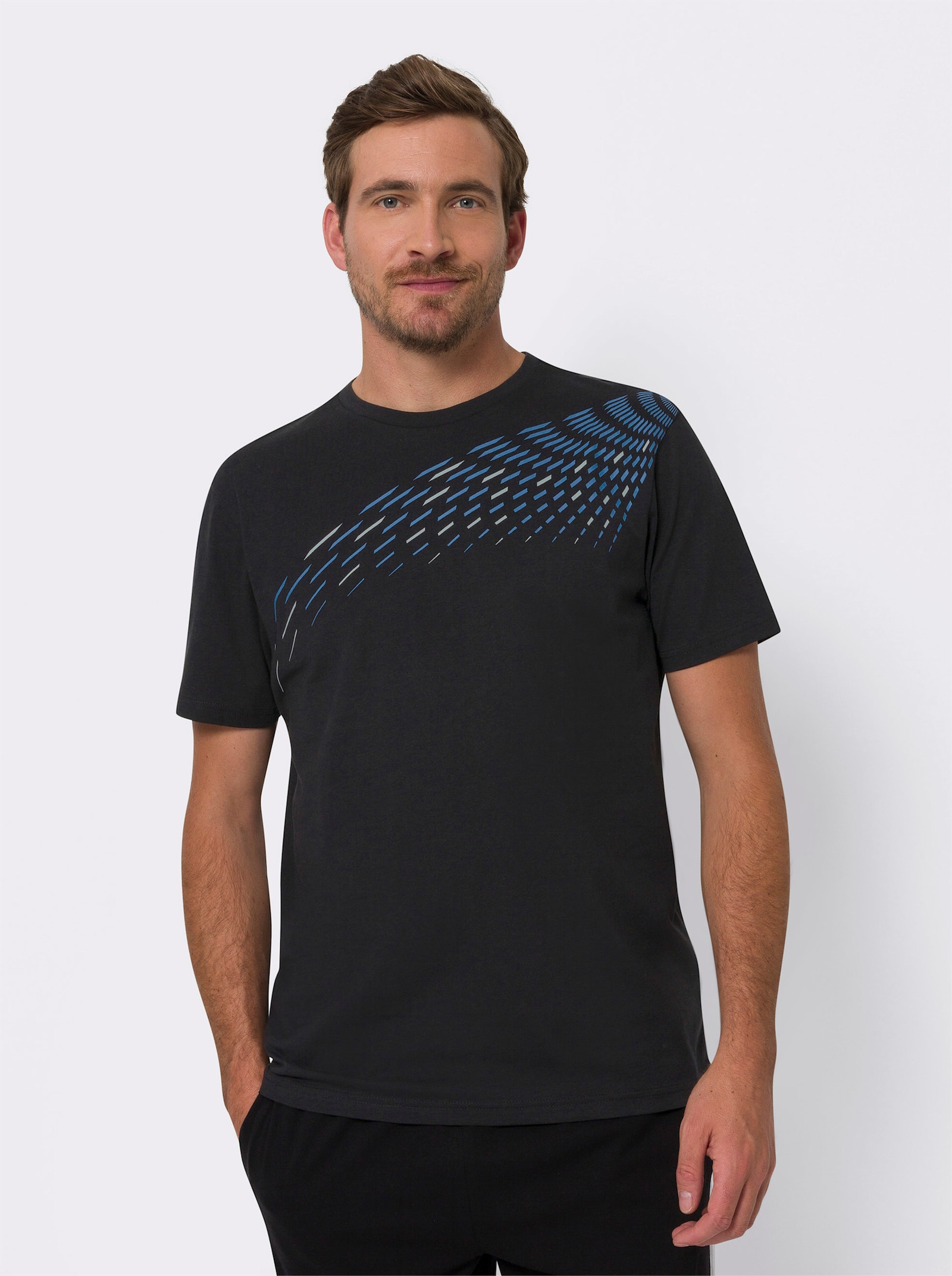 Vrijetijdsshirt van puur katoen - zwart/middenblauw