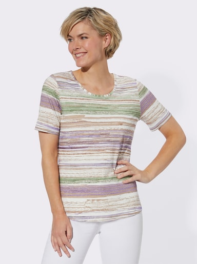 Print-Shirt mit Ringelmuster - eucalyptus-lavendel-bedruckt