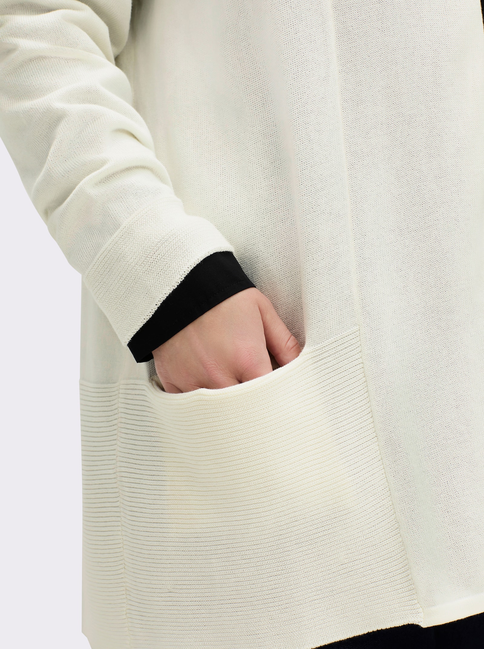 Longstrickjacke mit Schalkragen - wollweiß