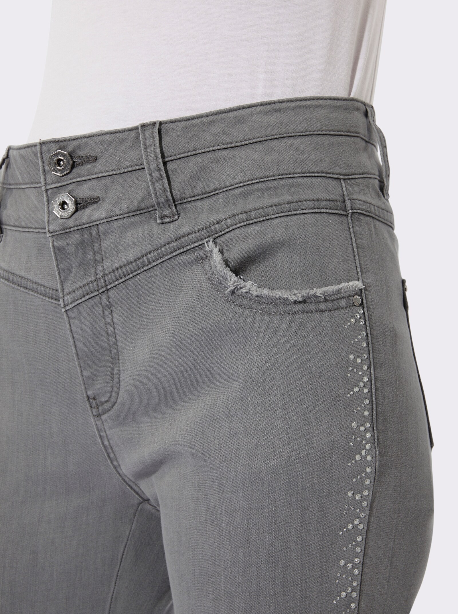 5-Pocket-Jeans mit Glitzersteinchen - light grey-denim