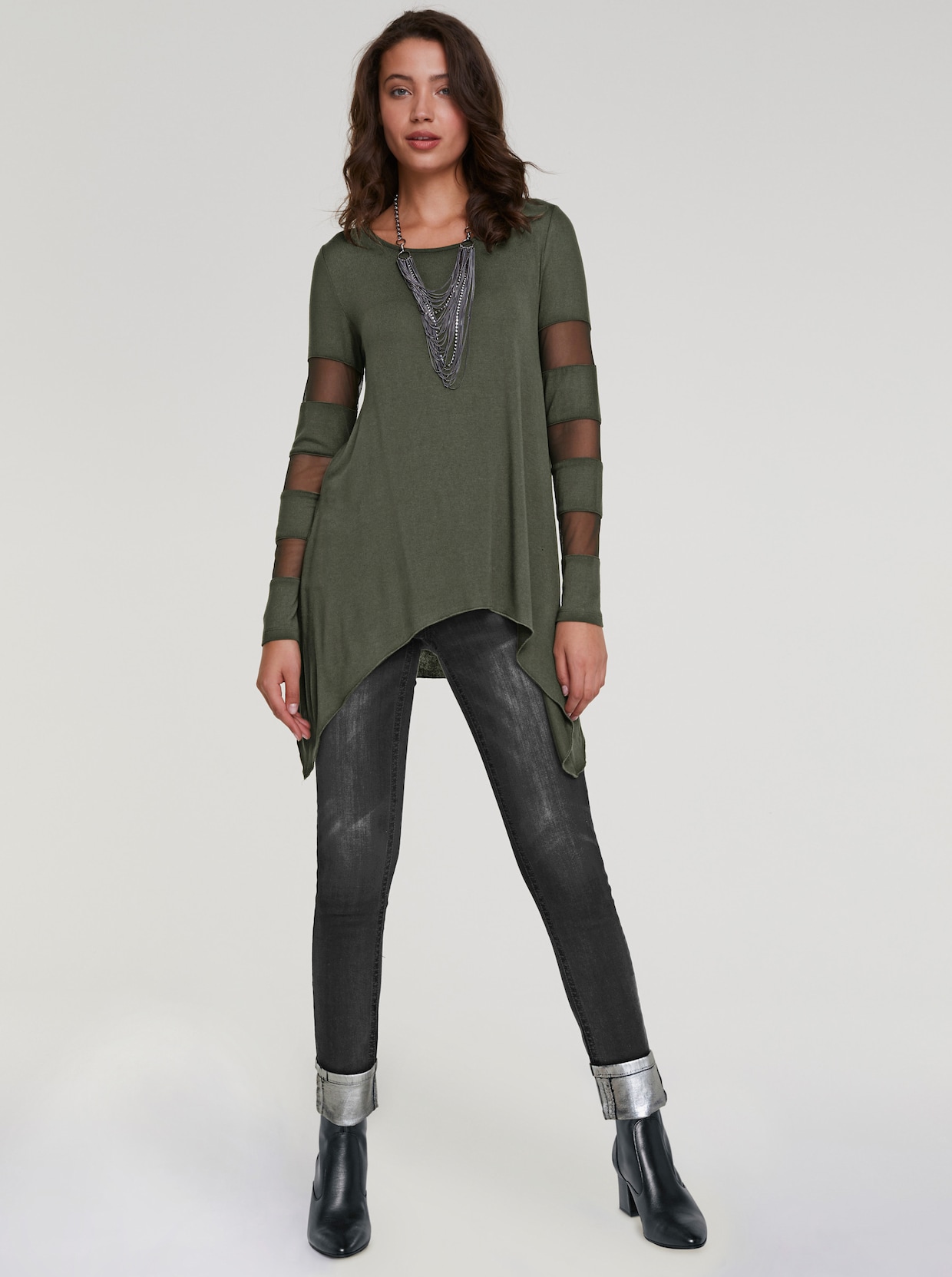 heine Shirt met lange mouwen en transparante inzetten - groen