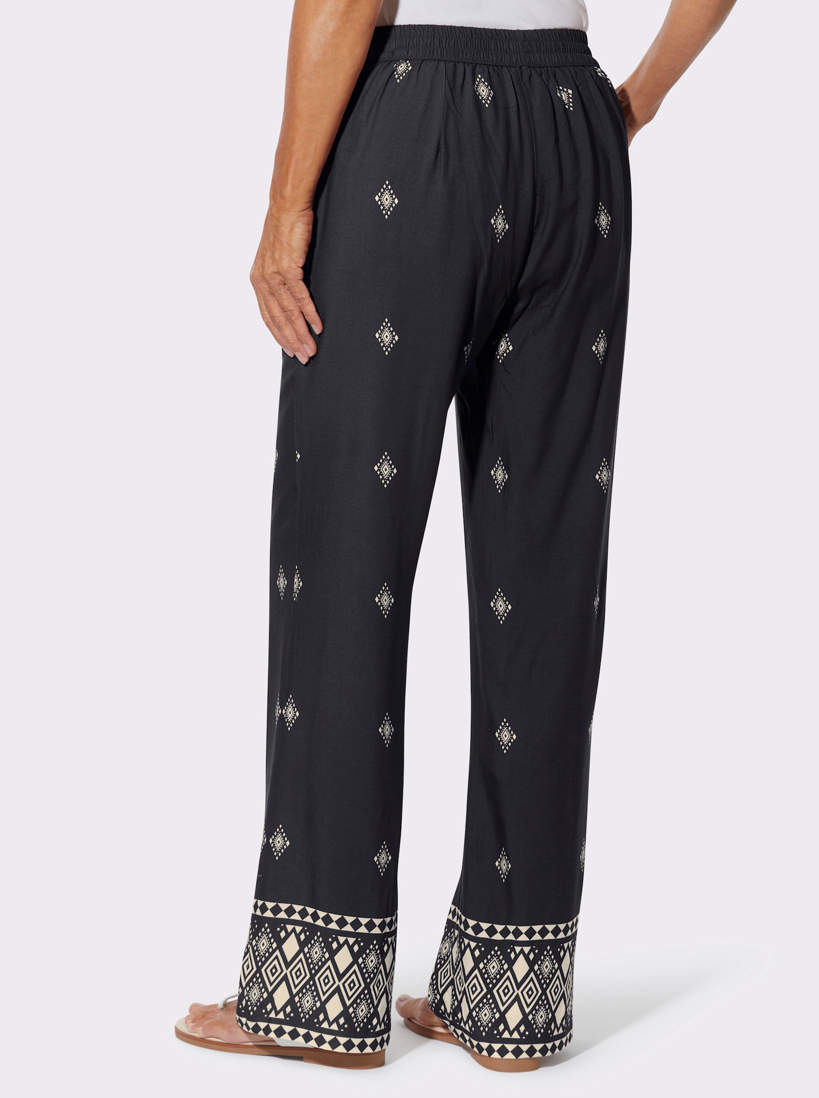 Druckhose mit Allover-Druck - schwarz-elfenbein-bedruckt