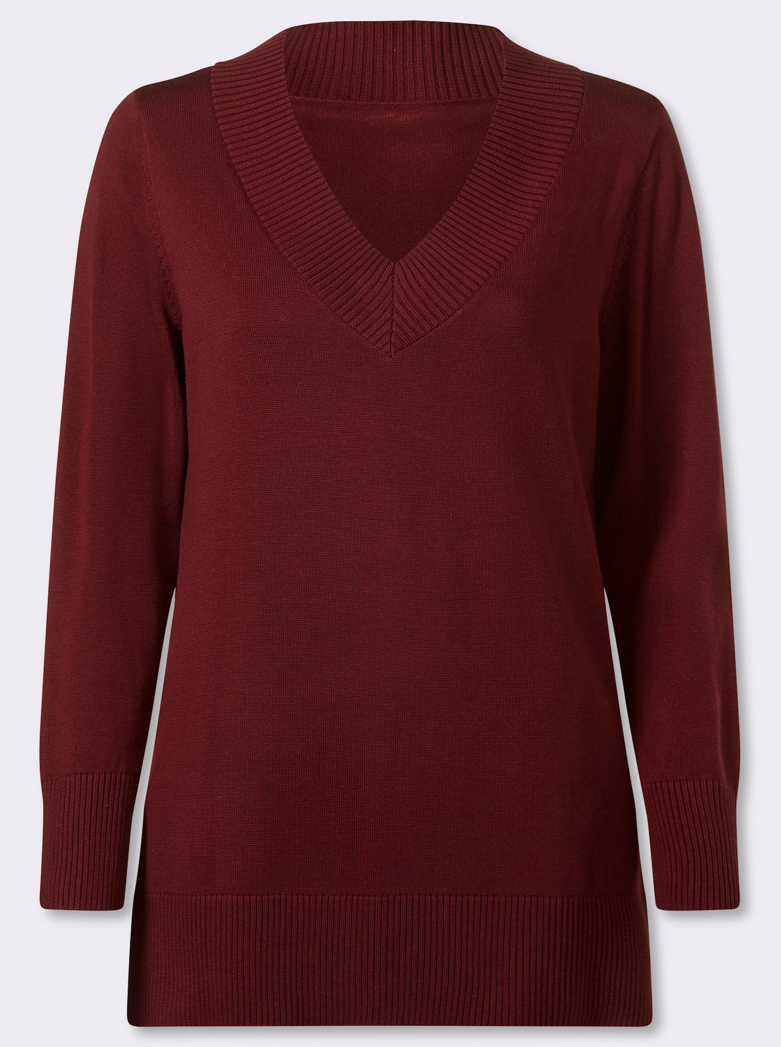 Longpullover mit V-Ausschnitt - dunkelrot