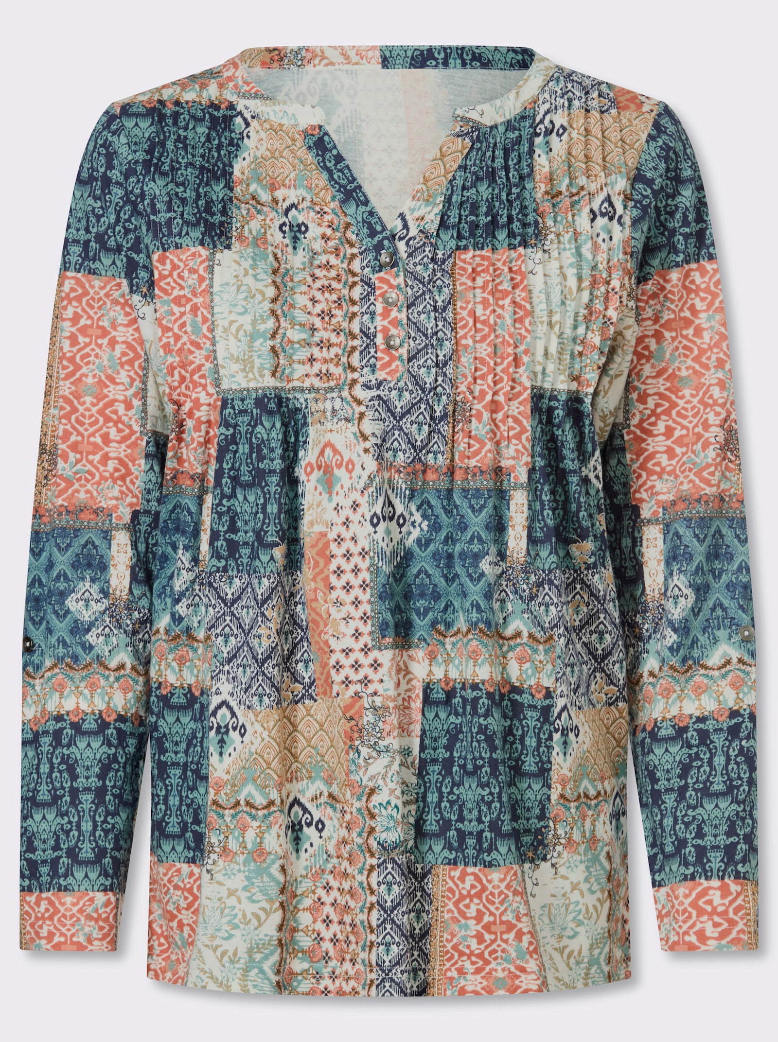 Tunikashirt mit Biesenverzierung - jade-terra-bedruckt