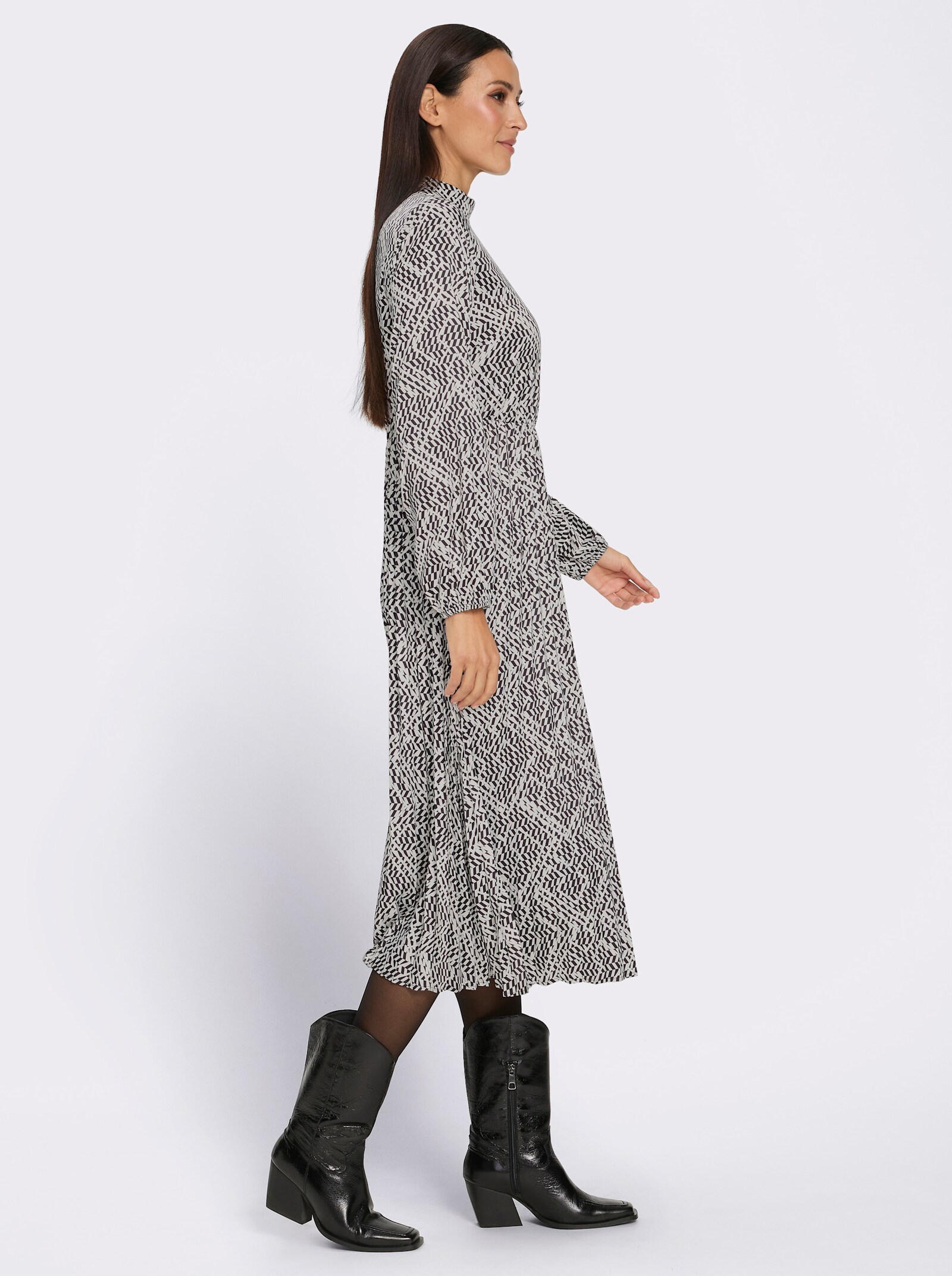 heine Druckkleid mit Grafik-Dessin - schwarz-champagner-bedruckt