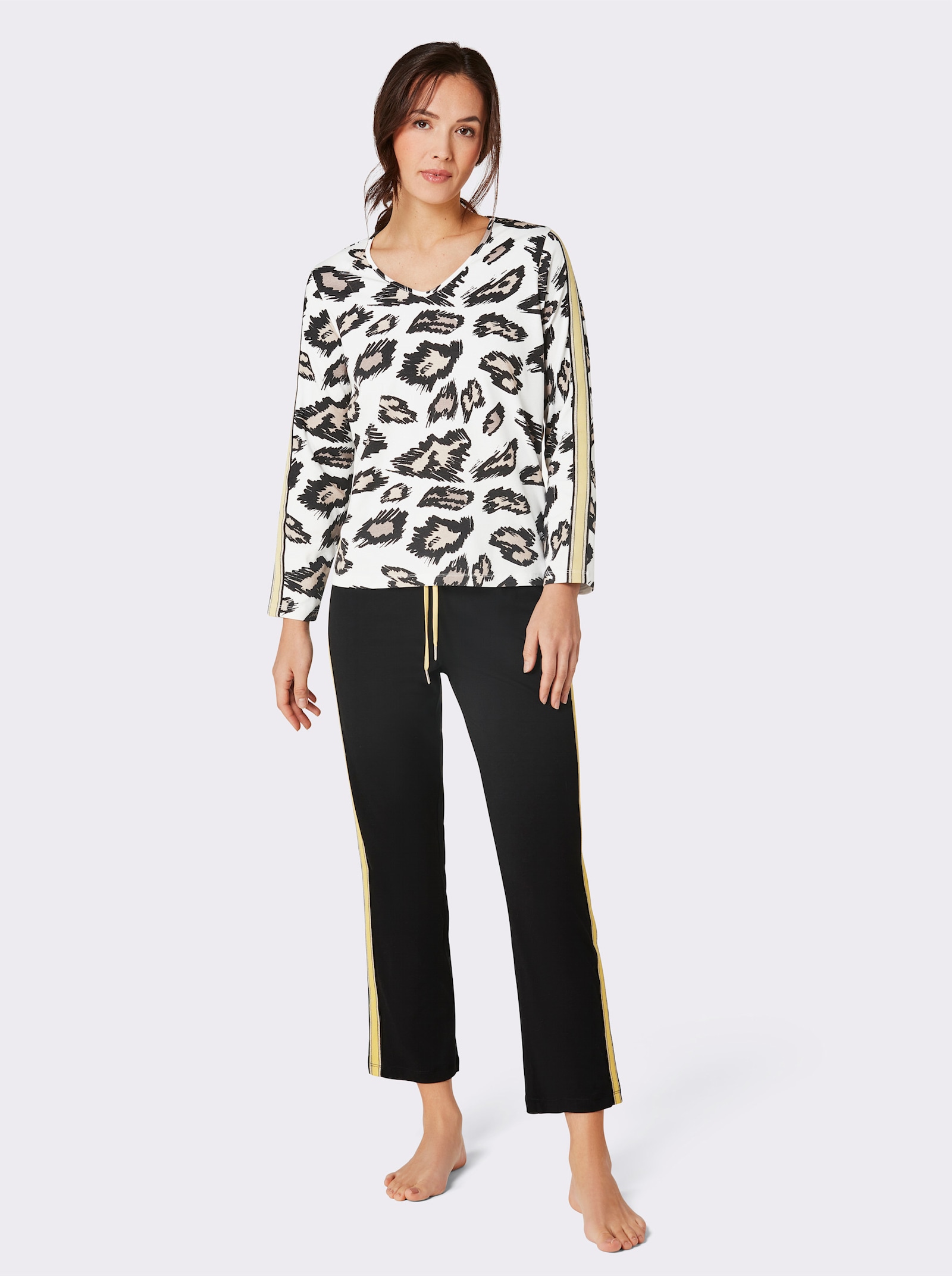 CREATION L PREMIUM Modal Schlafanzug - ecru-schwarz-bedruckt