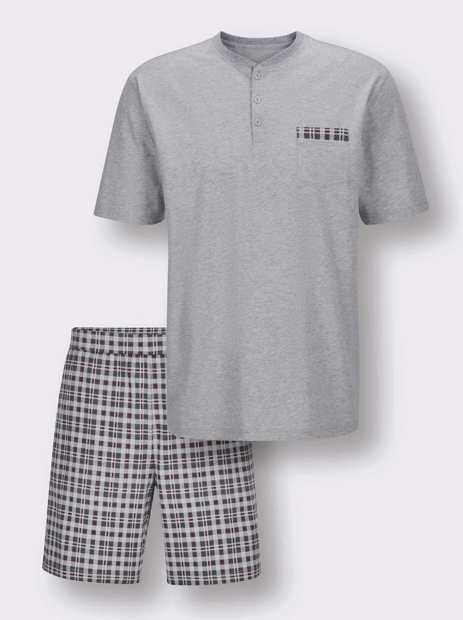 wäschepur men Shorty - hellgrau-kirsche-kariert