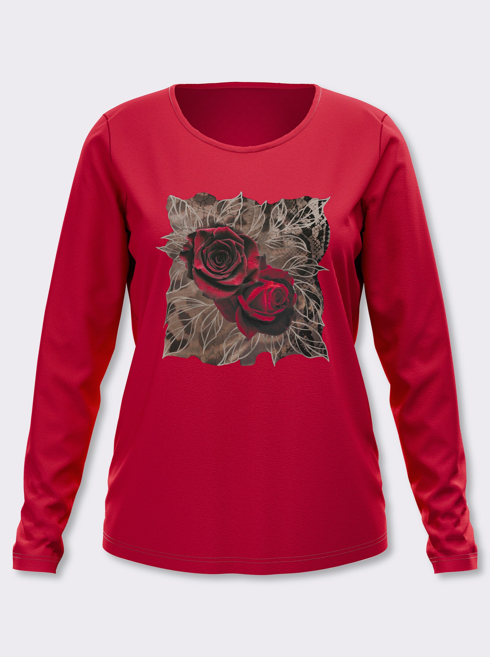 Langarmshirt mit platziertem Rosen-Leo-Print - rot