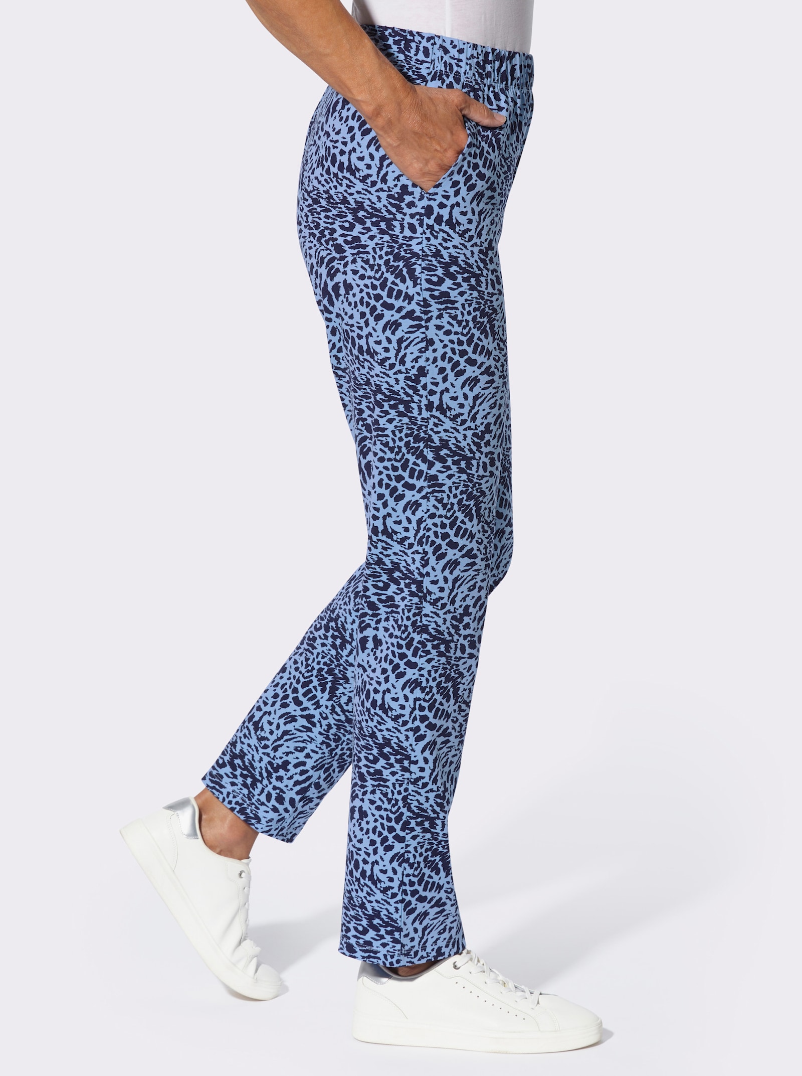 Freizeithose mit Animal-Print - marine-himmelblau-bedruckt