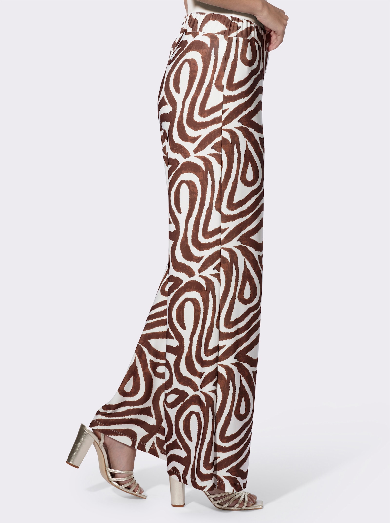 heine Druckhose mit Rundum-Dehnbund - ecru-schoko-bedruckt