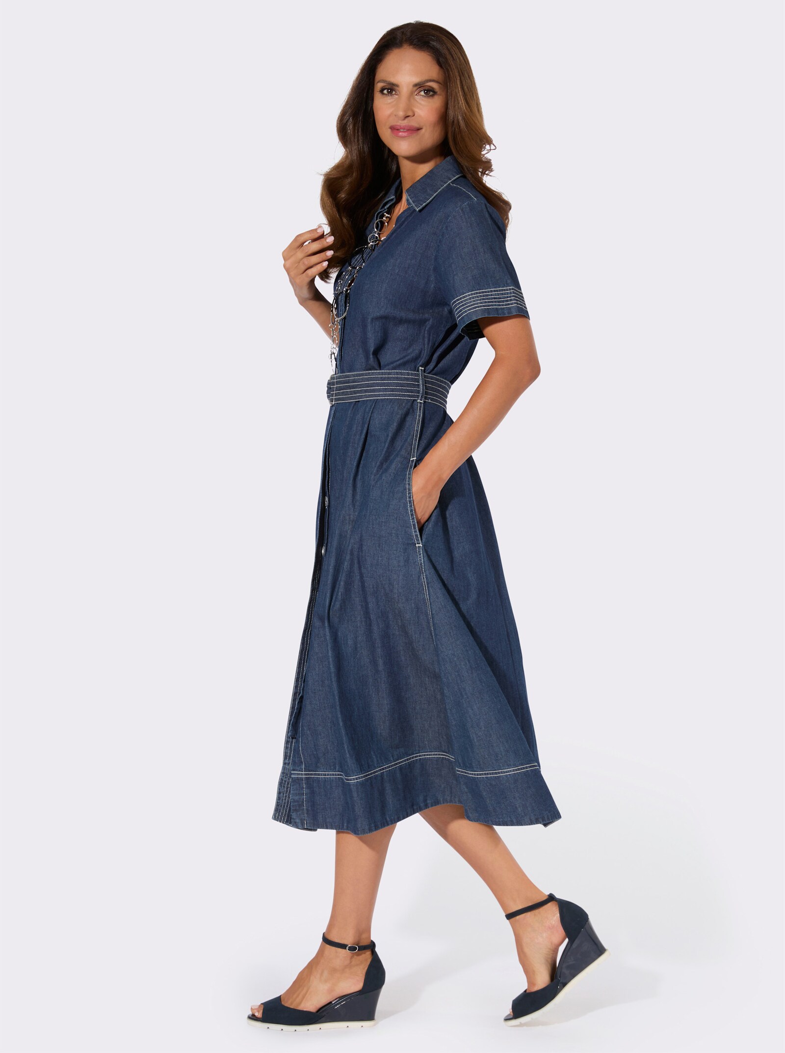 Jeanskleid mit Nahttaschen - blue-stone-washed