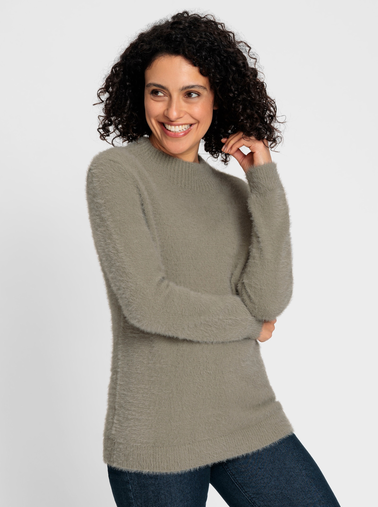 Stehkragenpullover aus Flauschgarn - schlamm