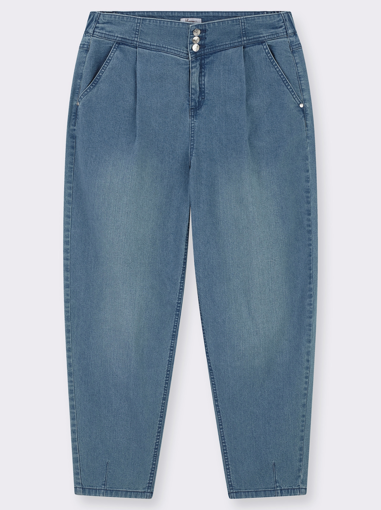 sheego High-waist-Jeans mit Bundfalten und Barrel-Leg - blue-bleached