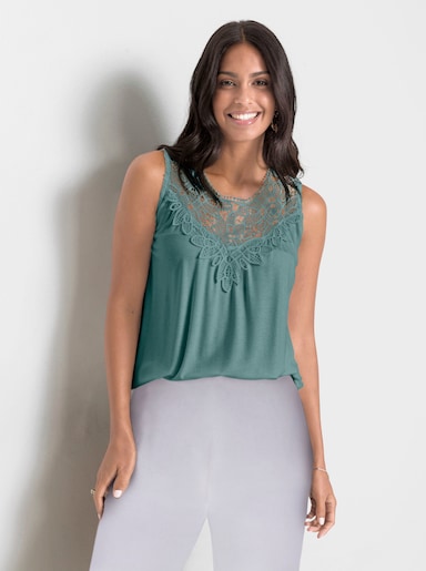 Shirttop mit Spitze am Ausschnitt - jade