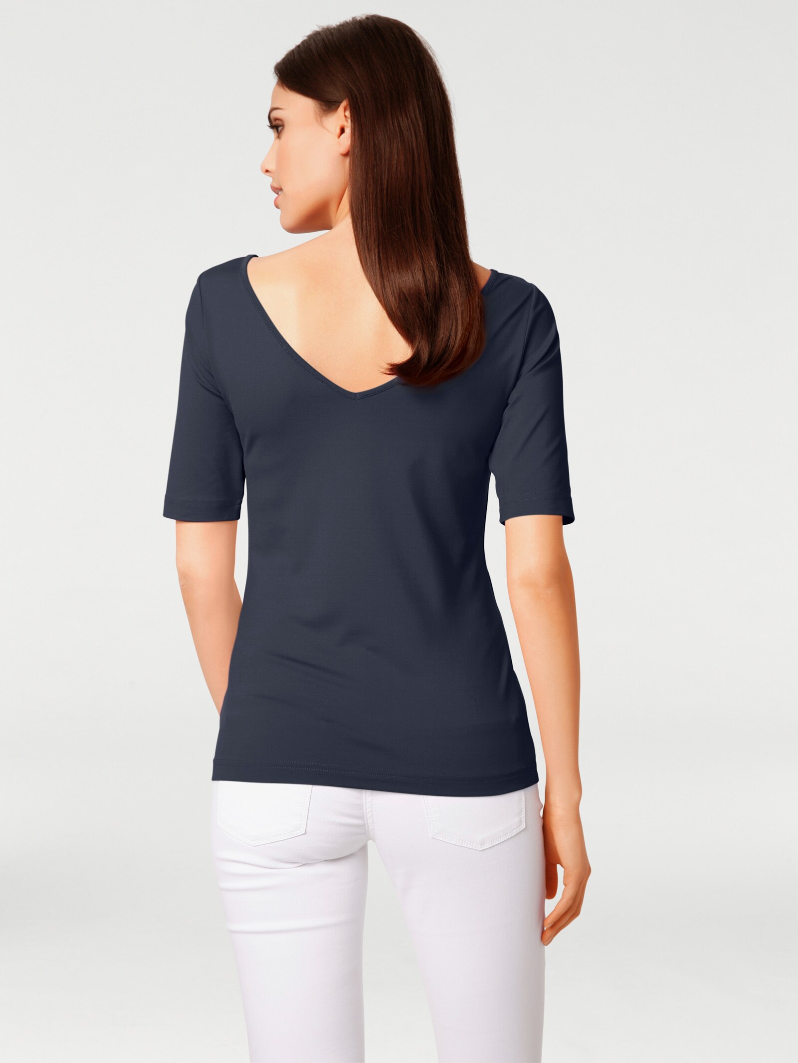 heine Kurzarmshirt mit V-Ausschnitt hinten - marine