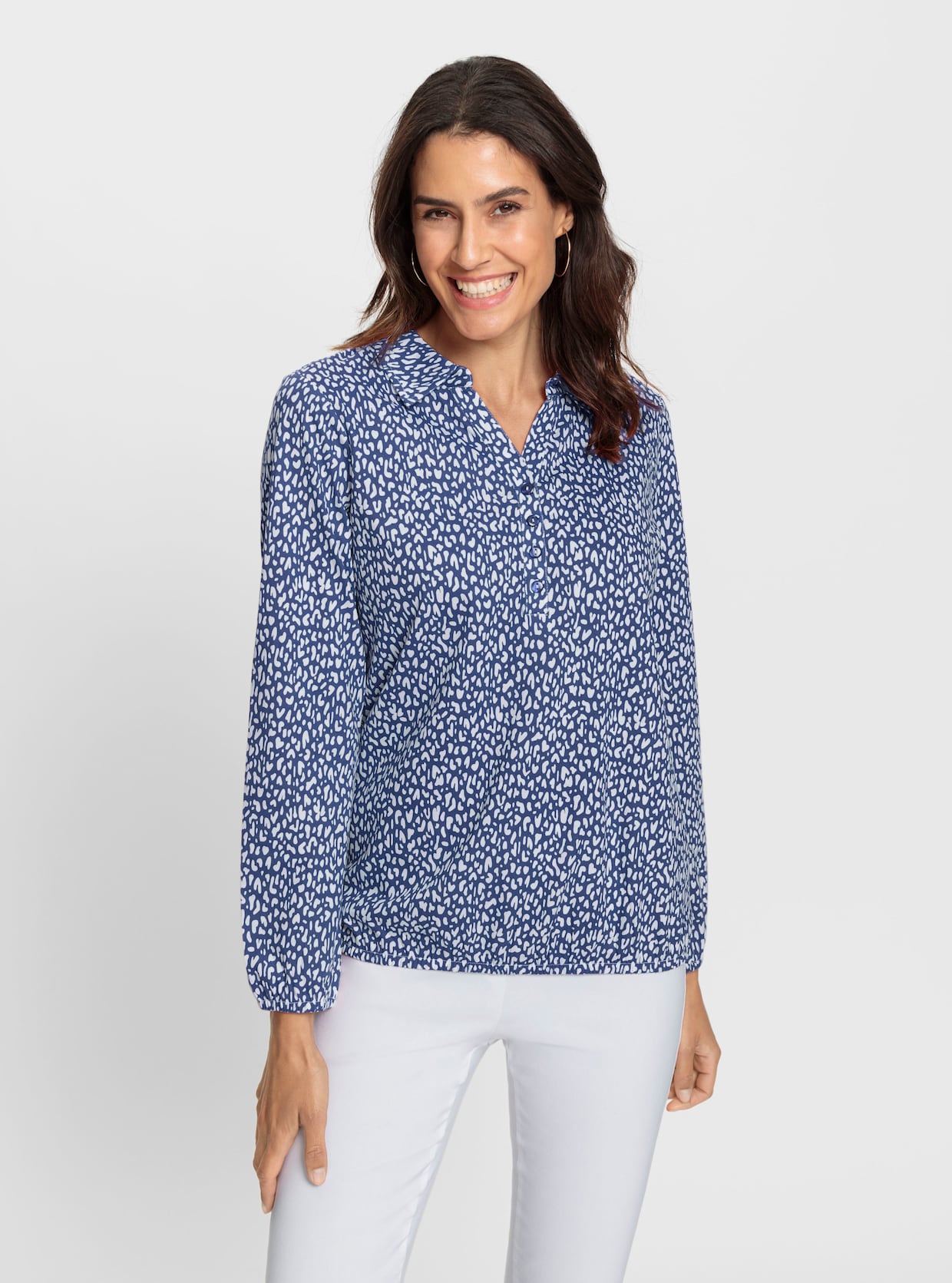 Shirt met lange mouwen - jeansblauw/wit geprint