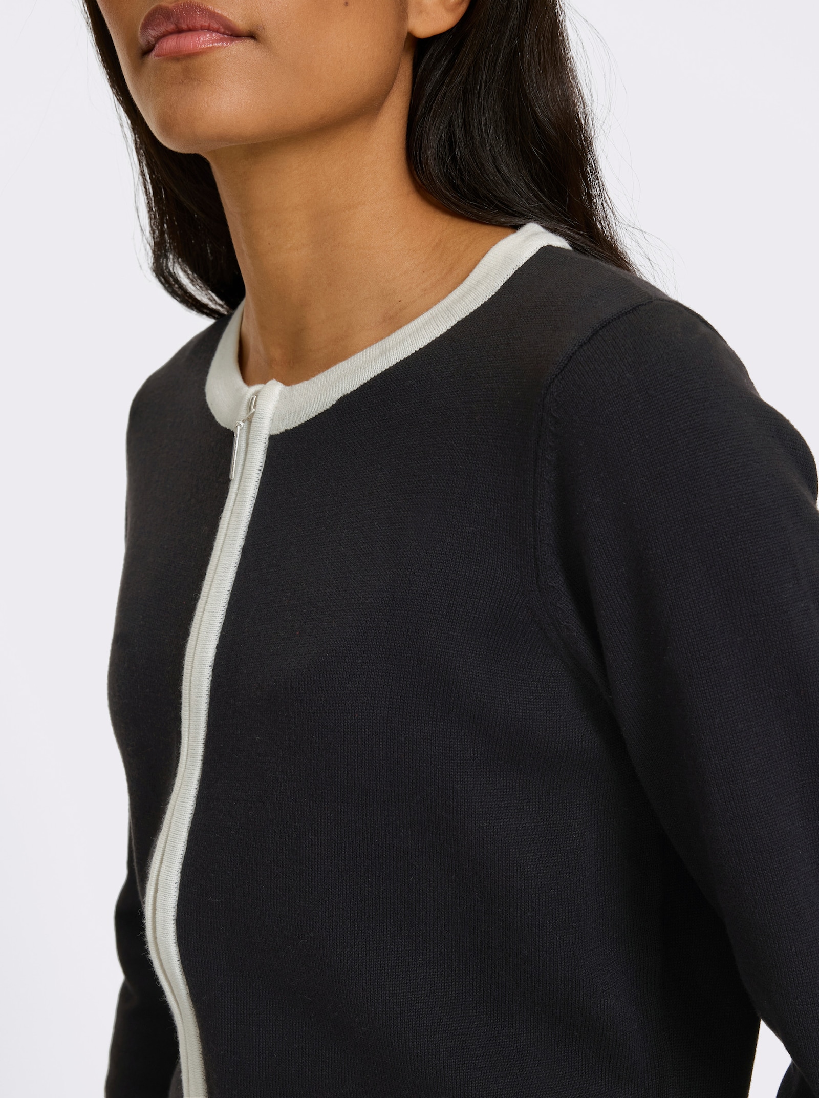 heine Fijn gebreid vest met ritssluiting - zwart