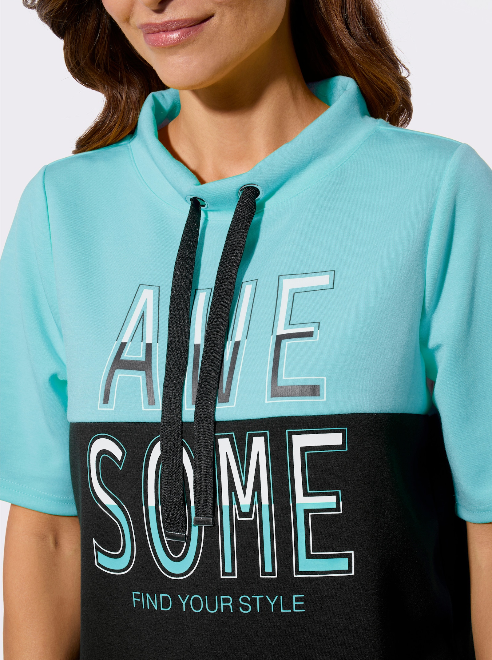 Shirt met opstaande kraag en letterprint - aquamarine/zwart