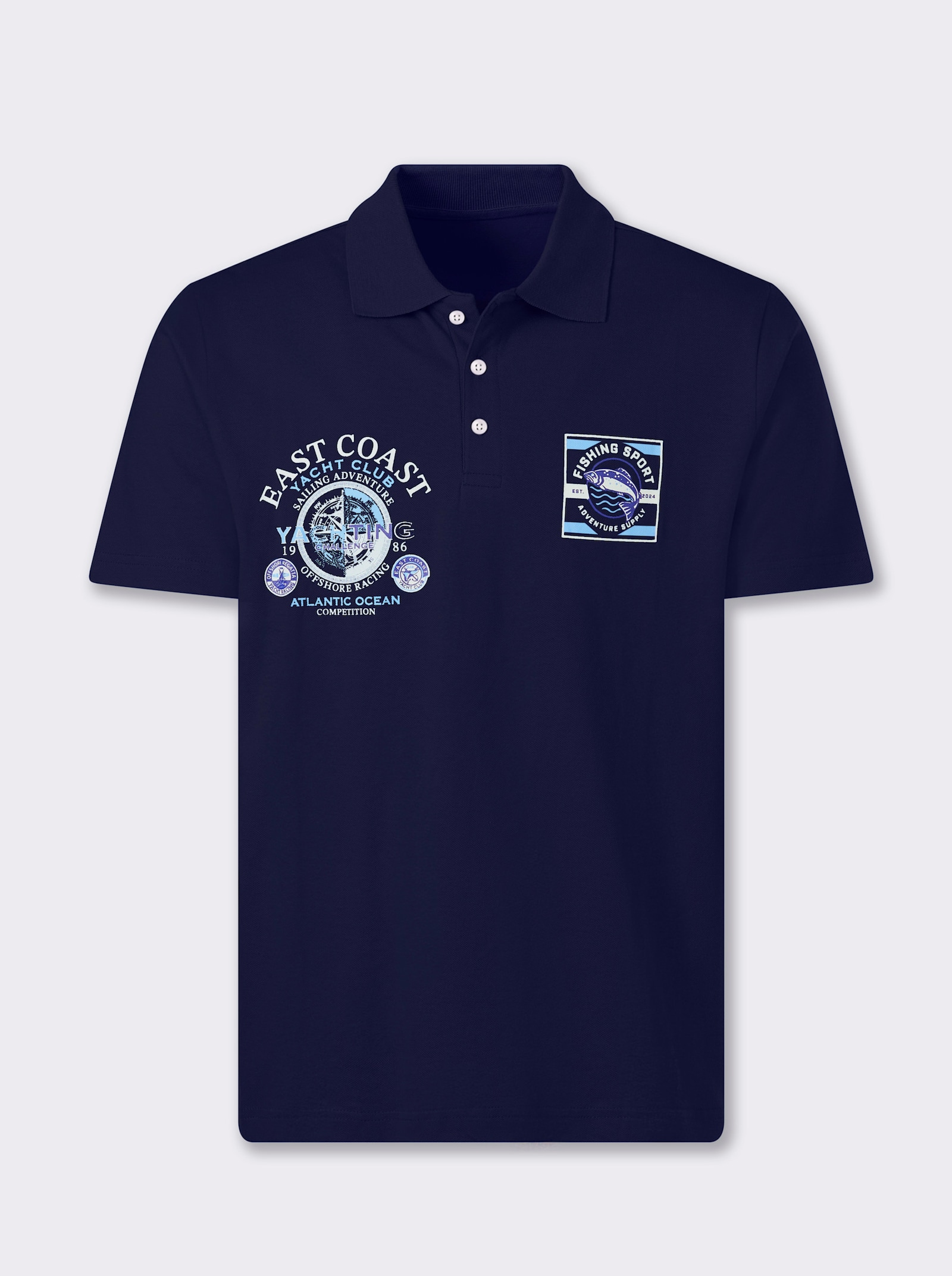 Catamaran Kurzarmshirt in Pikee-Qualität, Baumwolle - marine