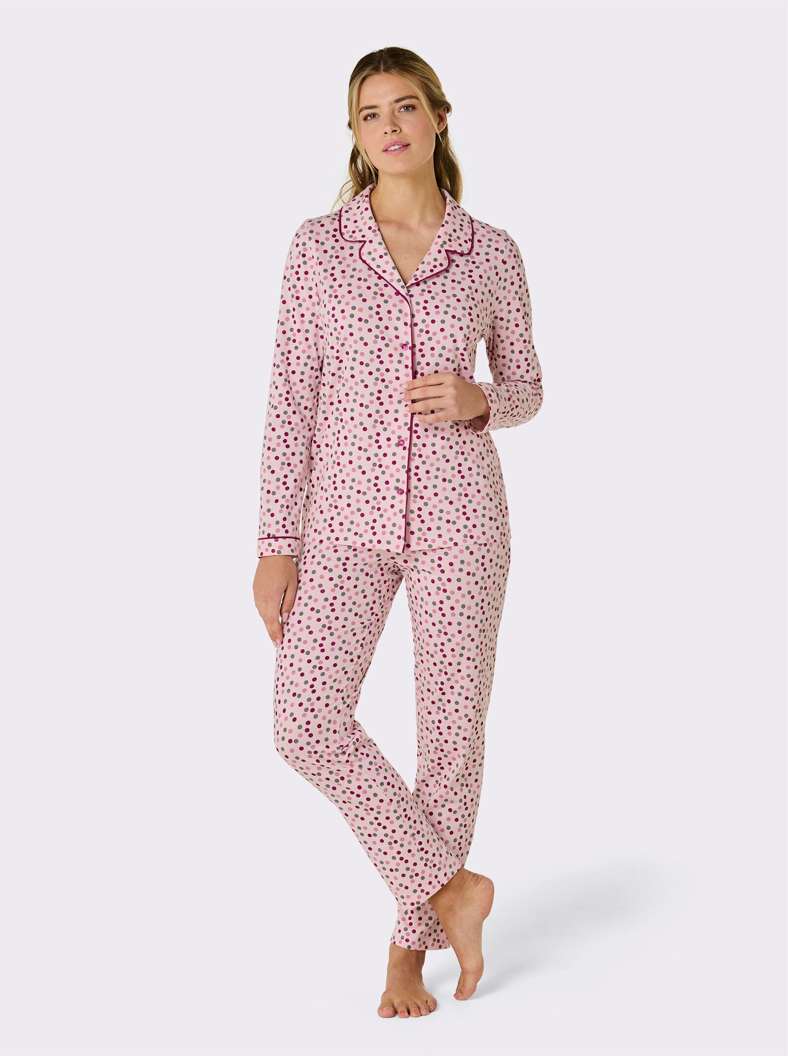 wäschepur Pyjama en flanelle - rose clair-gris à pois