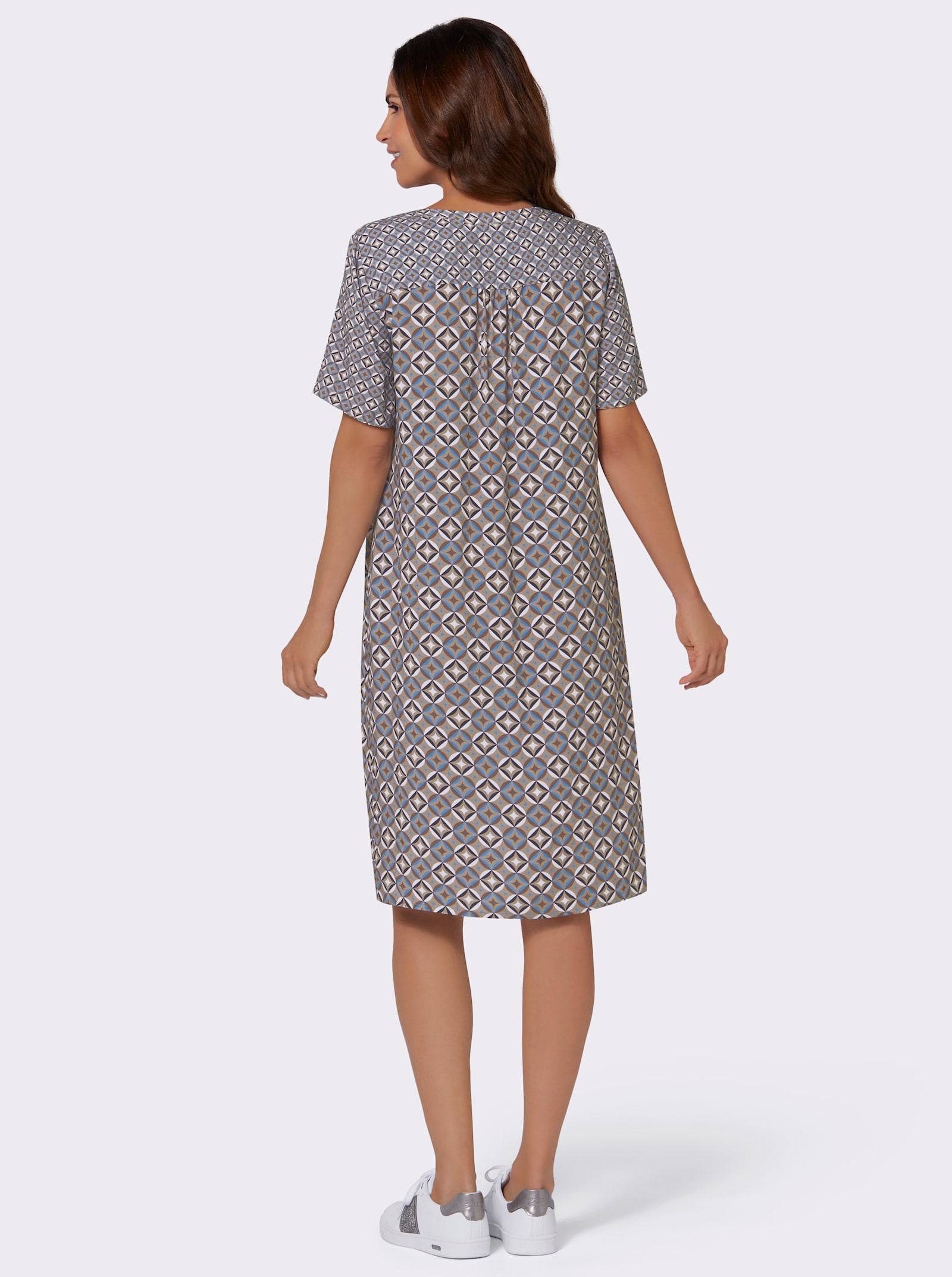 Tunikakleid mit halblangen Ärmeln - dunkeltaupe-marine-bedruckt