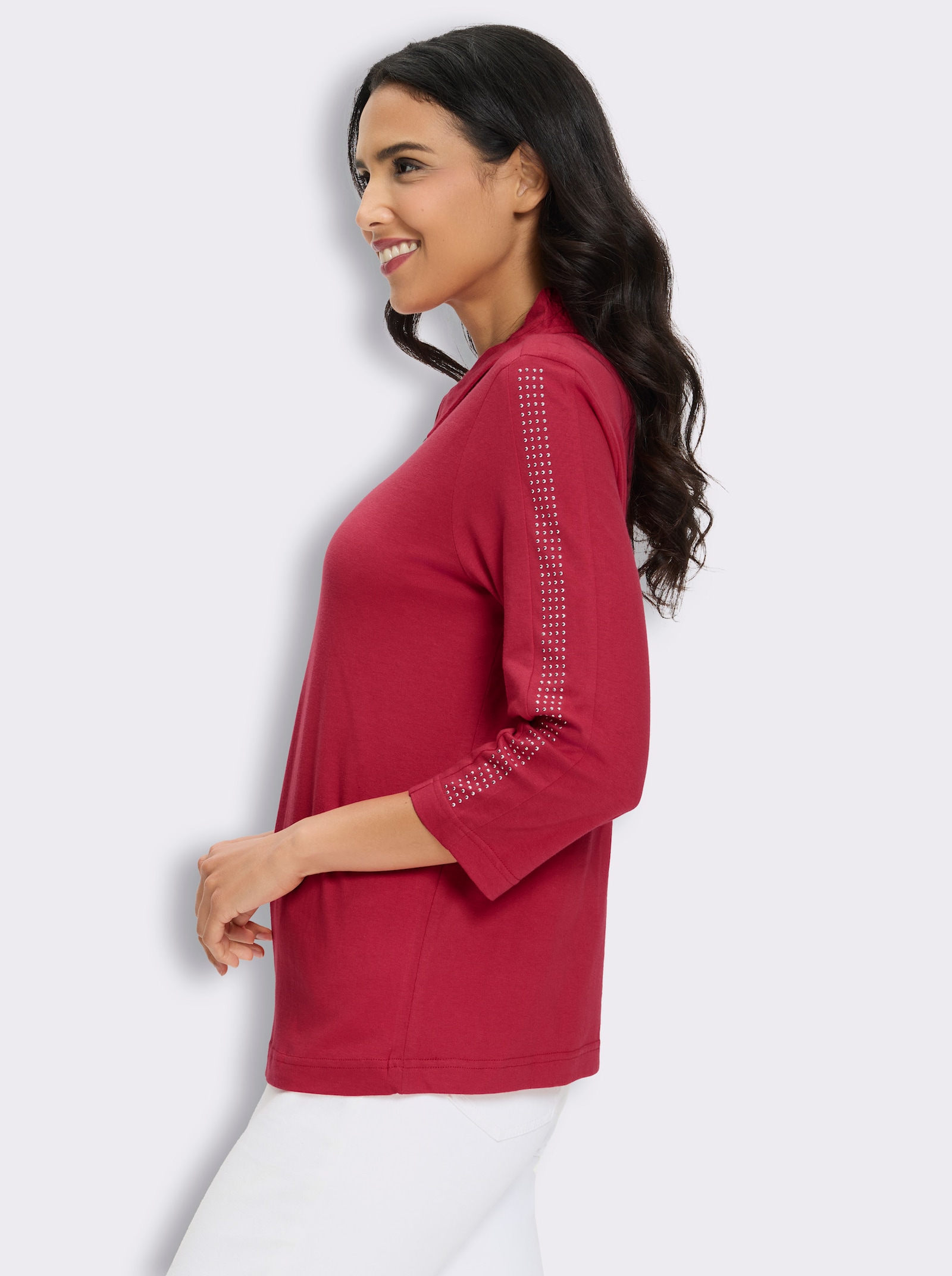Poloshirt mit Glitzersteinchen - erdbeere