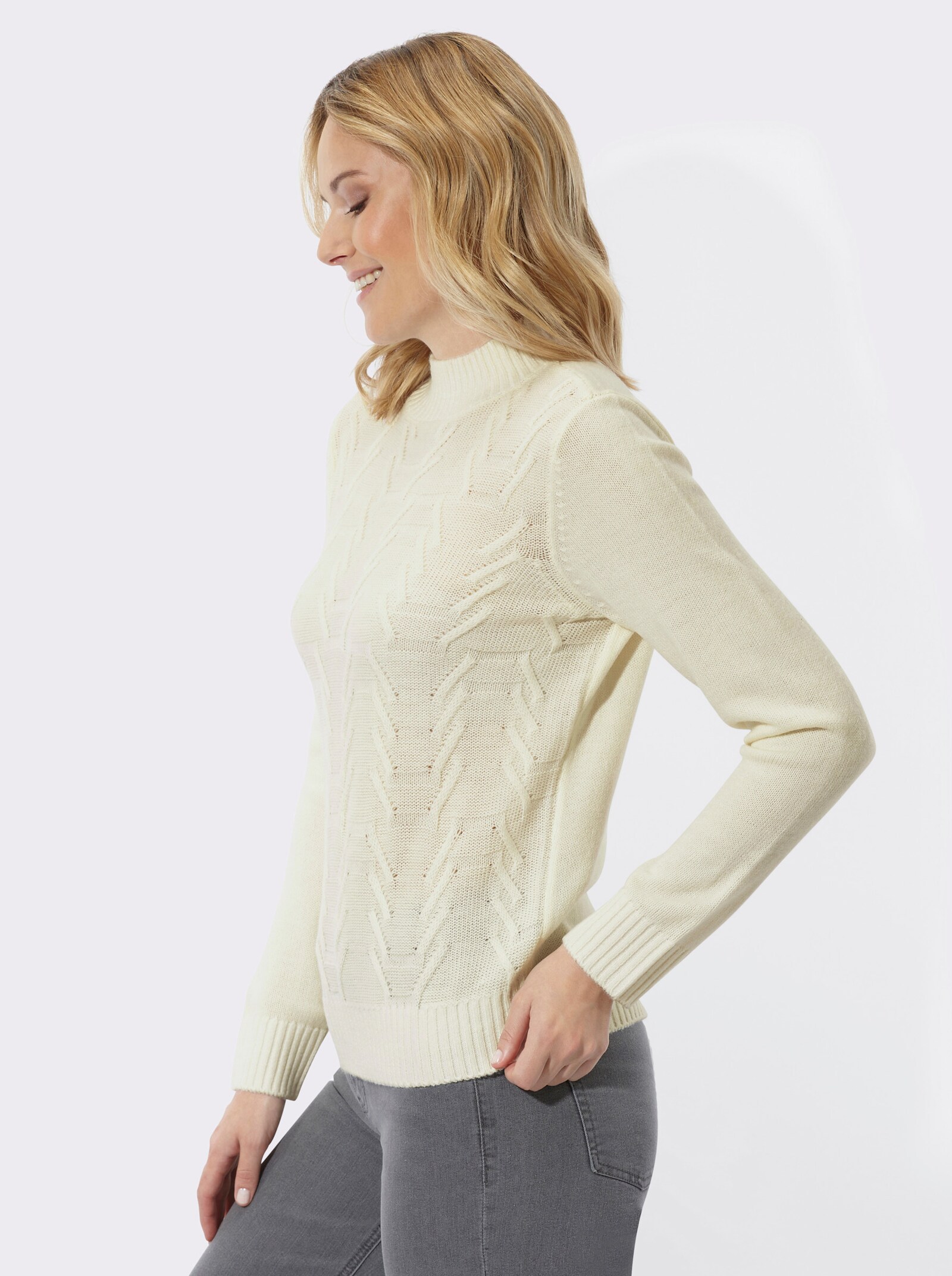 Stehkragenpullover mit Strukturmuster - ecru