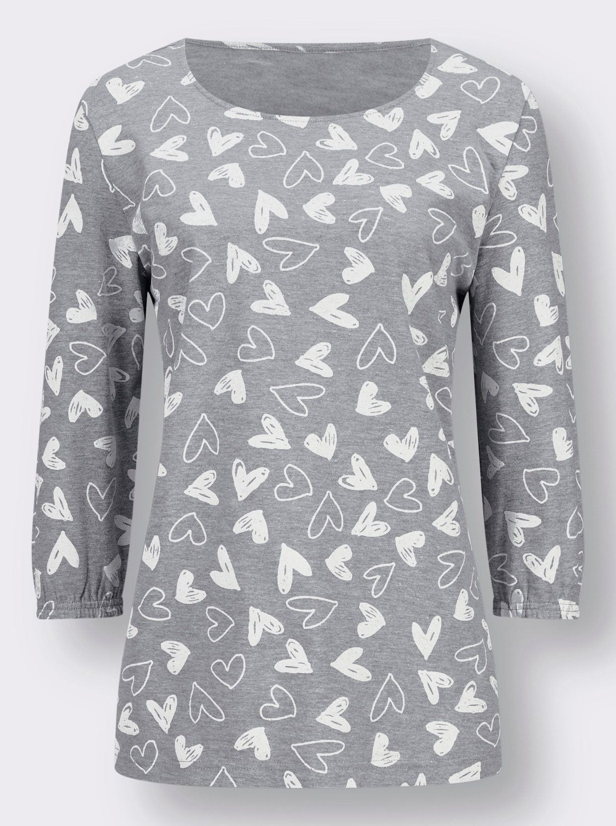 Print-Shirt - grau-meliert-ecru-bedruckt