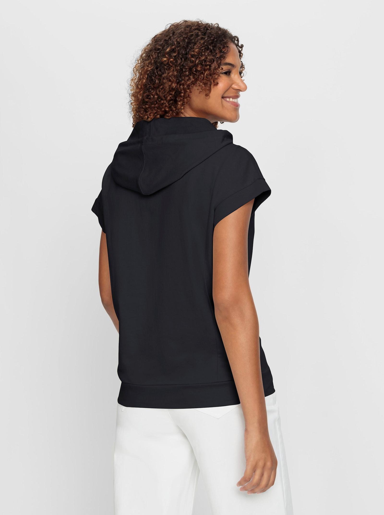 Kapuzenshirt mit überschnittener Schulter - schwarz